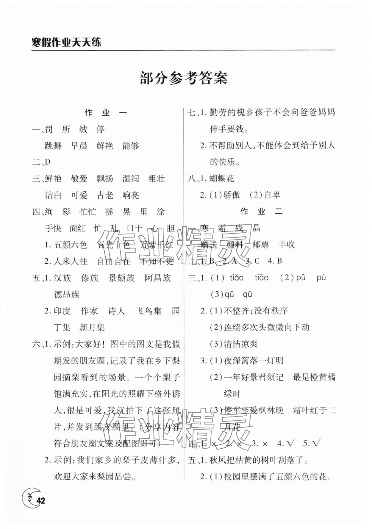 2025年寒假作业天天练文心出版社三年级语文人教版 参考答案第1页