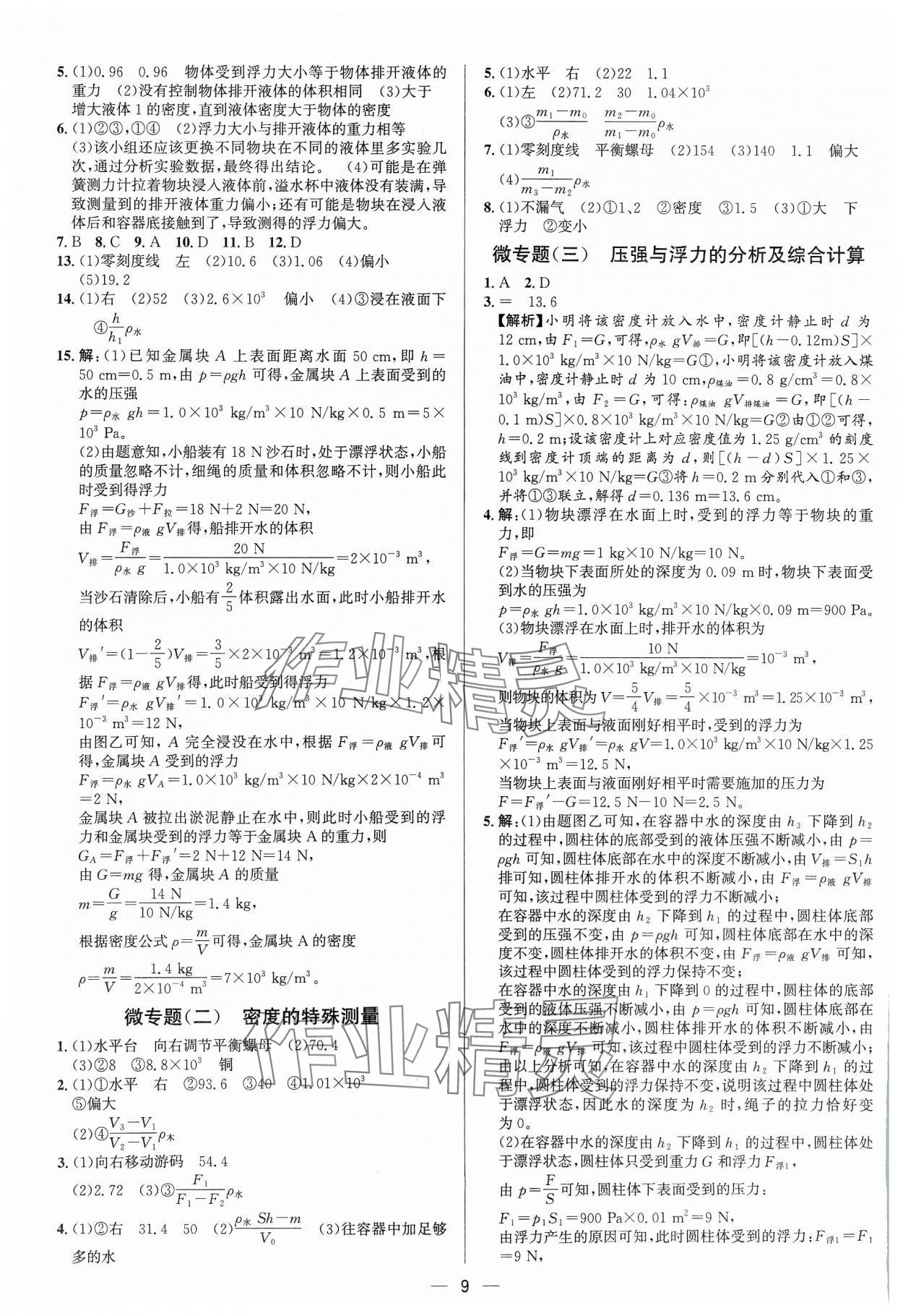 2024年中考對策物理濰坊專版 參考答案第9頁