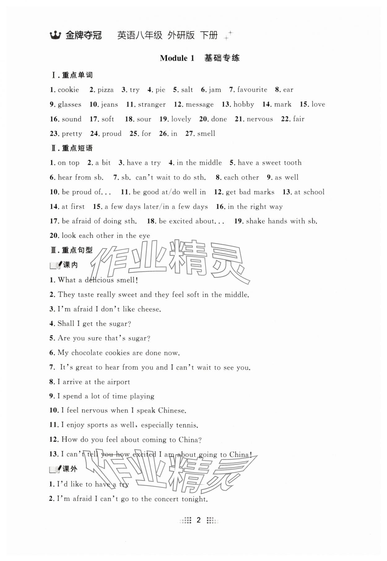 2025年點石成金金牌奪冠八年級英語下冊外研版遼寧專版 參考答案第2頁