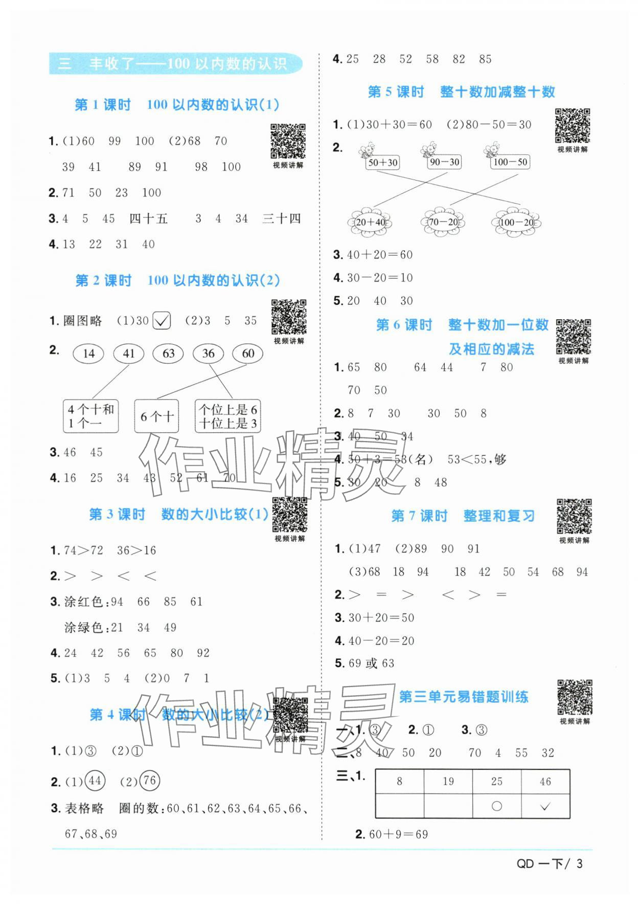 2024年陽光同學課時優(yōu)化作業(yè)一年級數學下冊青島版 第3頁