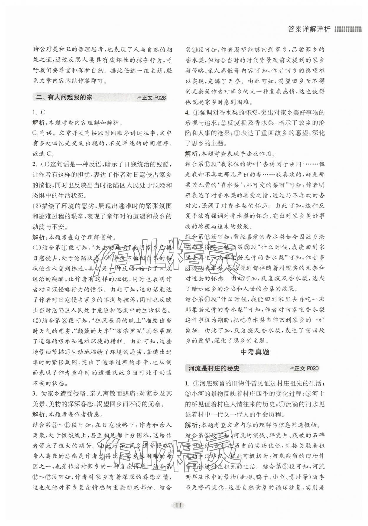 2025年初中现代文阅读专题集训九年级语文人教版&nbsp;第11页