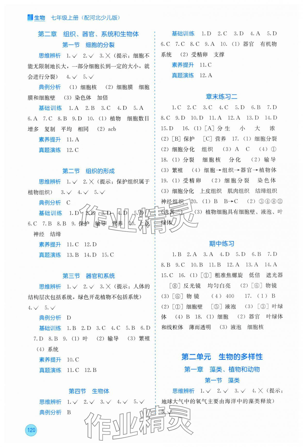 2025年自主学习能力测评七年级生物上册冀少版 第2页