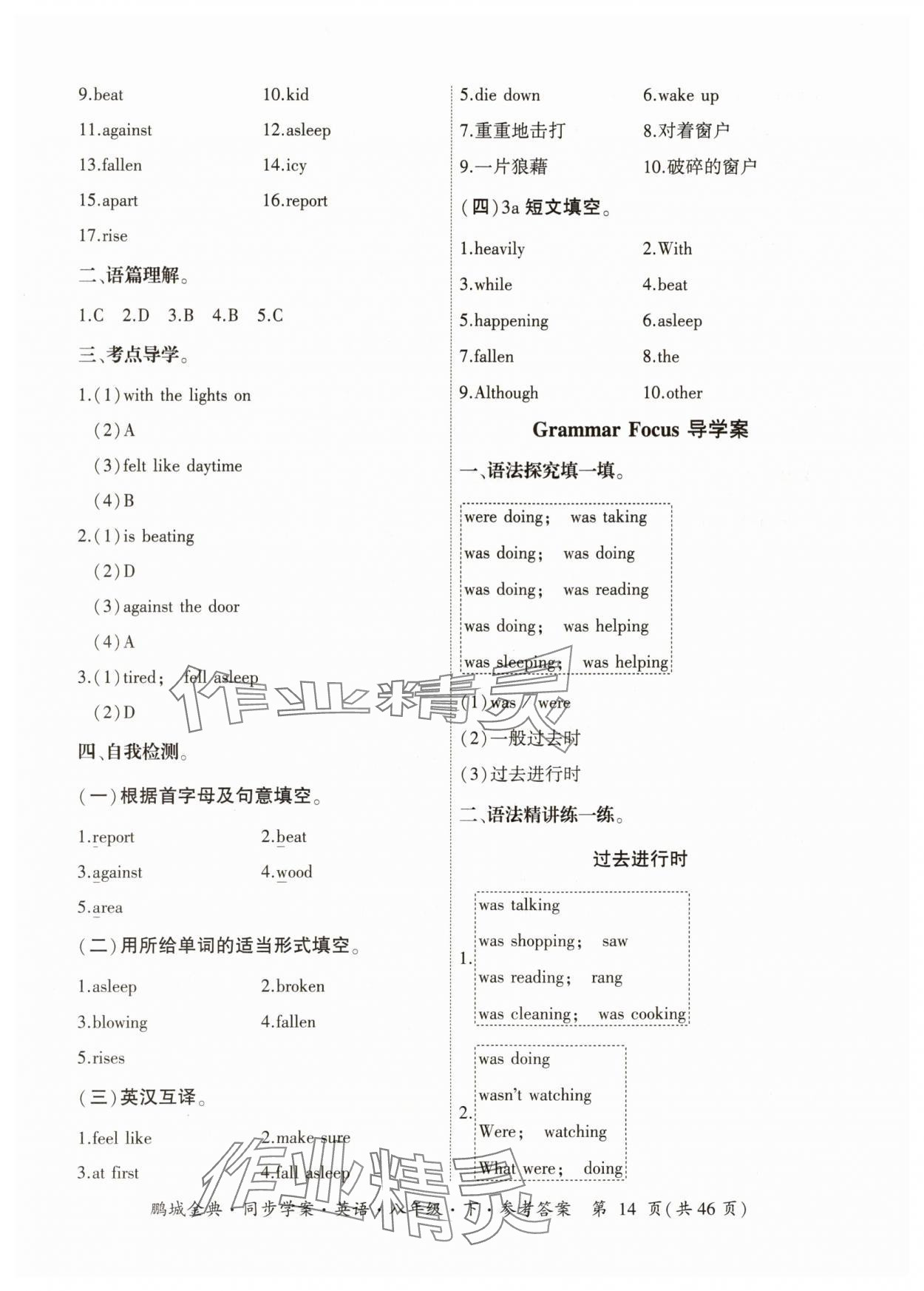 2024年名師幫同步學(xué)案八年級英語下冊人教版 參考答案第14頁