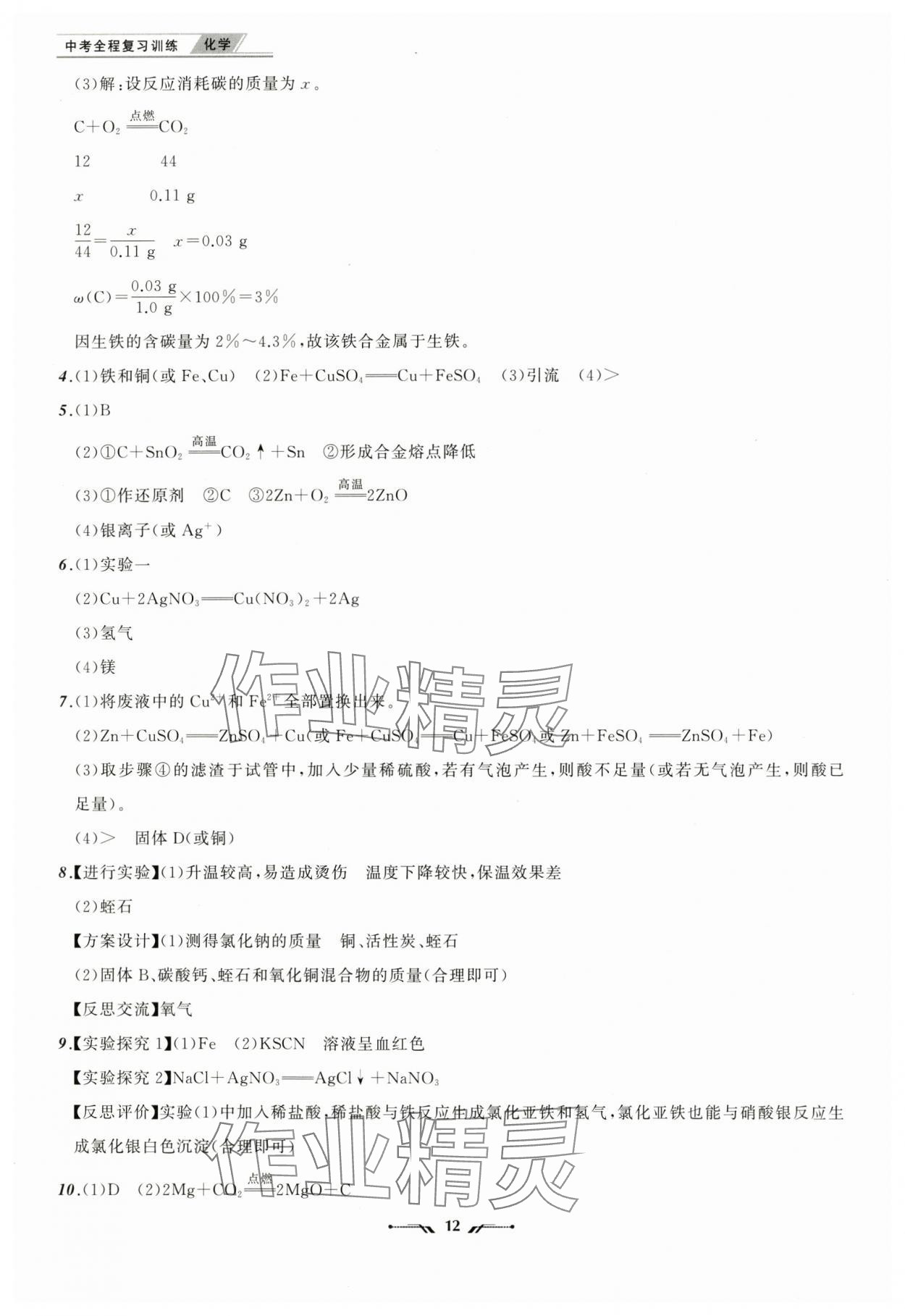 2025年中考全程復(fù)習(xí)訓(xùn)練化學(xué)大連專版 參考答案第12頁(yè)