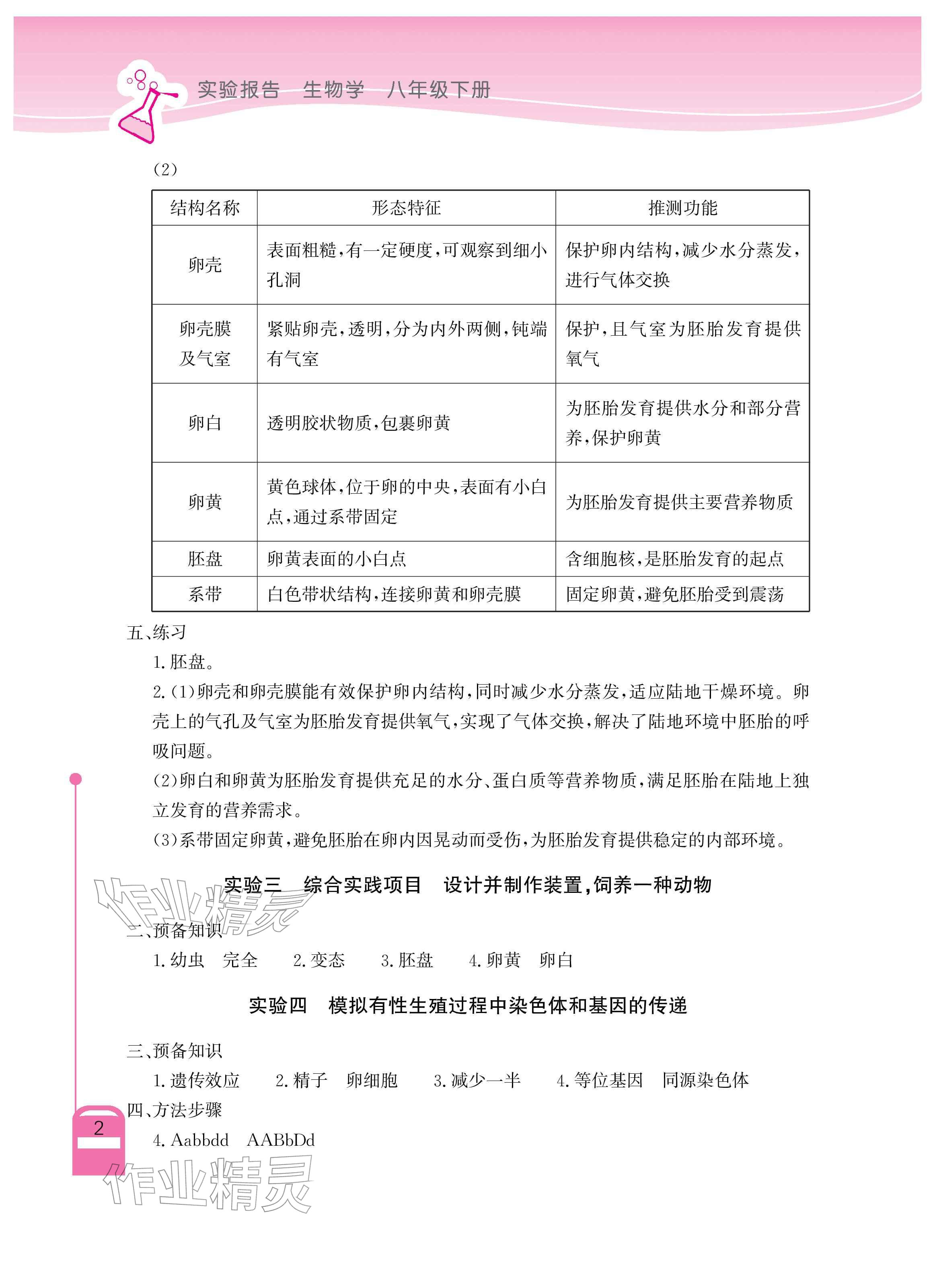 2026年长江作业本实验报告八年级生物下册人教版&nbsp;参考答案第2页