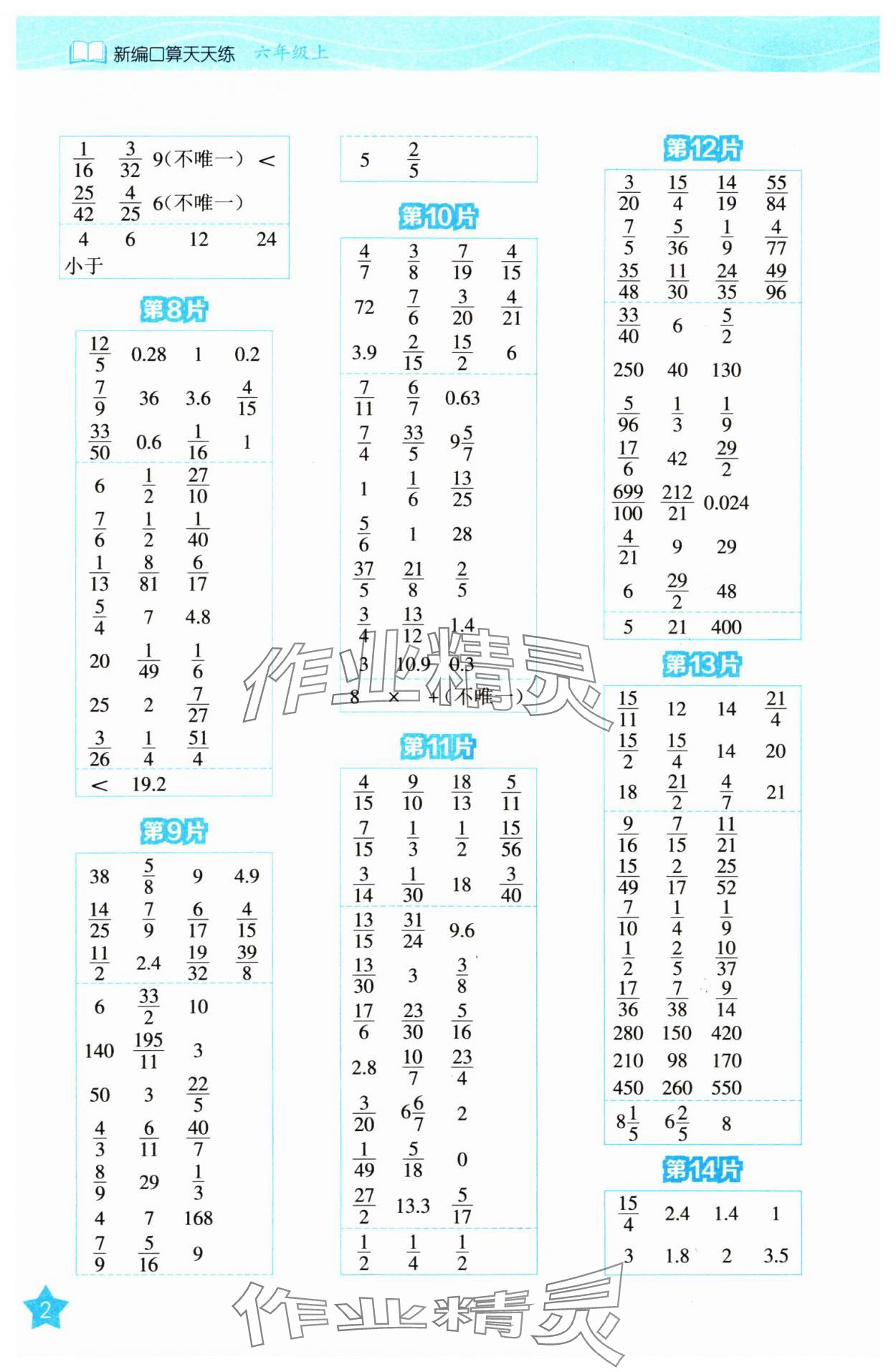 2023年新編口算天天練六年級數(shù)學上冊人教版 第2頁