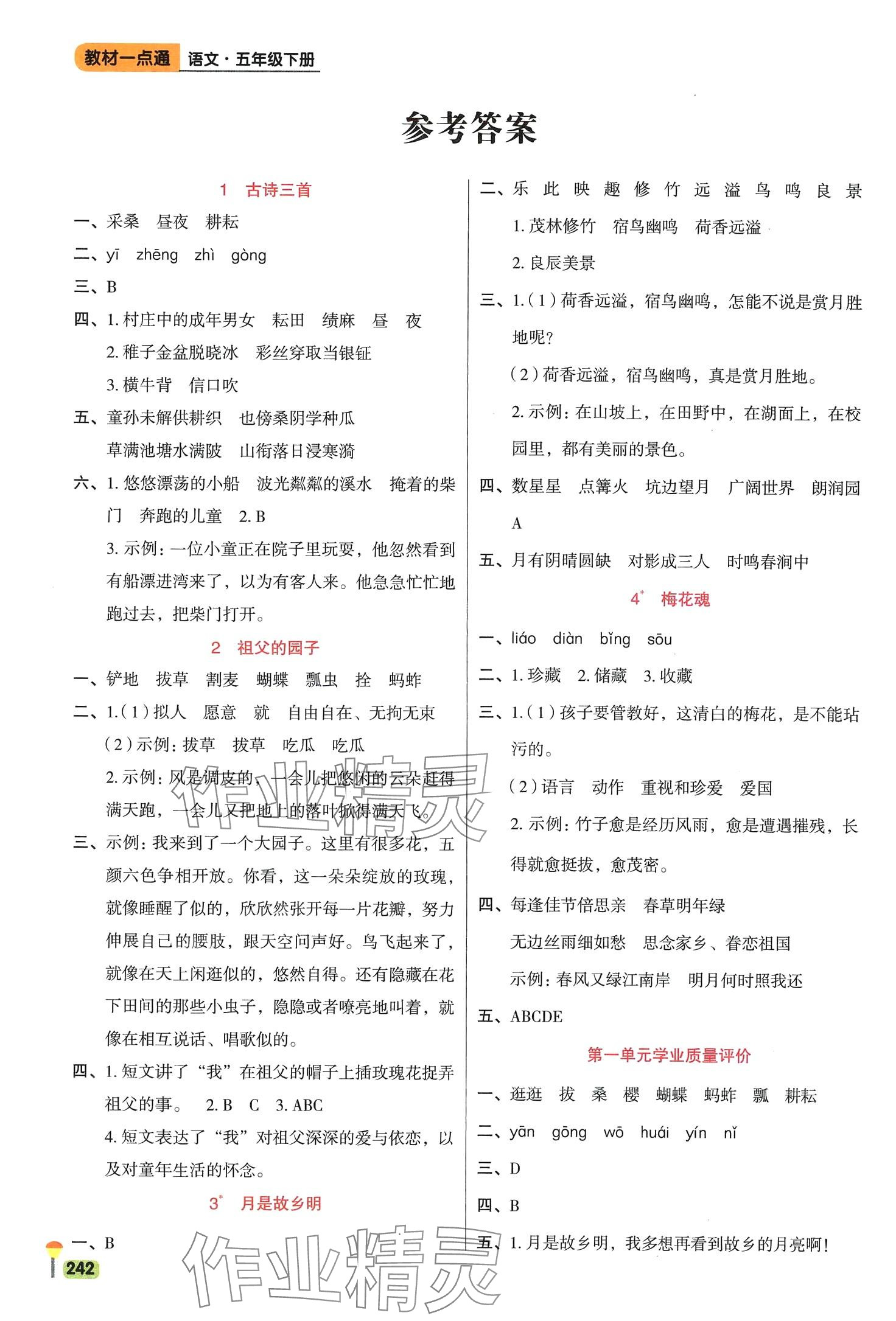 2024年教材一點(diǎn)通五年級(jí)語(yǔ)文下冊(cè)人教版 第1頁(yè)