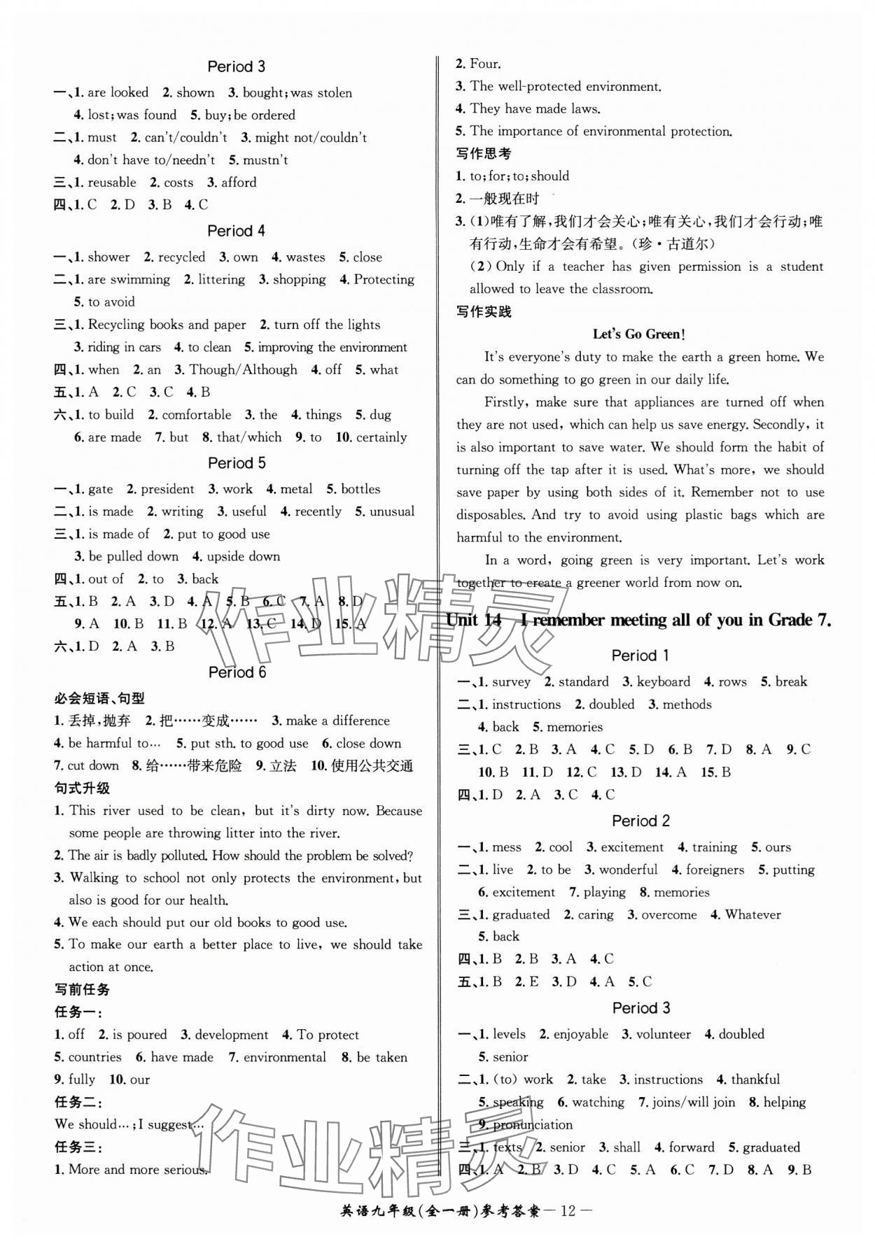 2024年名師金典BFB初中課時優(yōu)化九年級英語全一冊人教版 參考答案第12頁