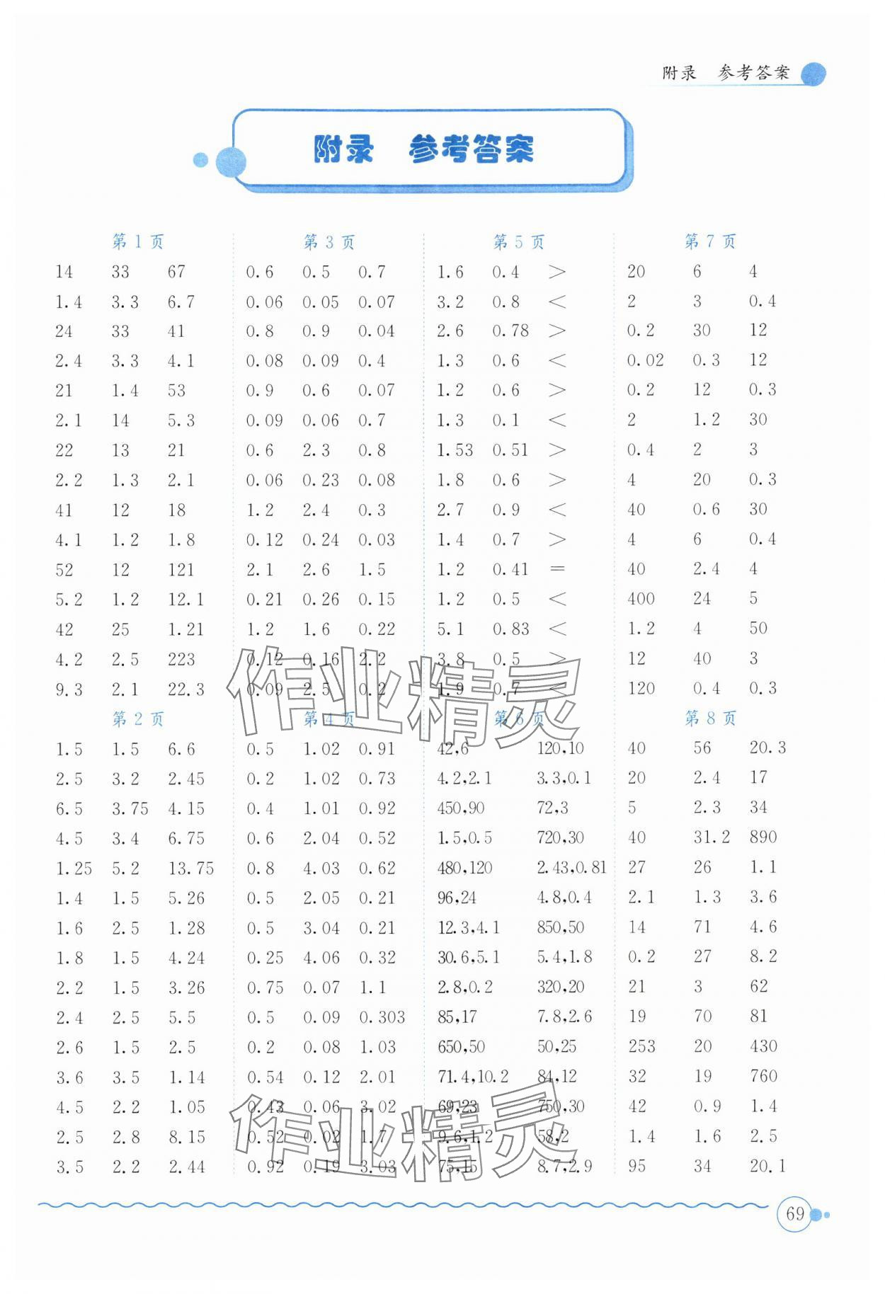 2024年黄冈小状元口算速算练习册五年级数学上册北师大版广东专版 第1页