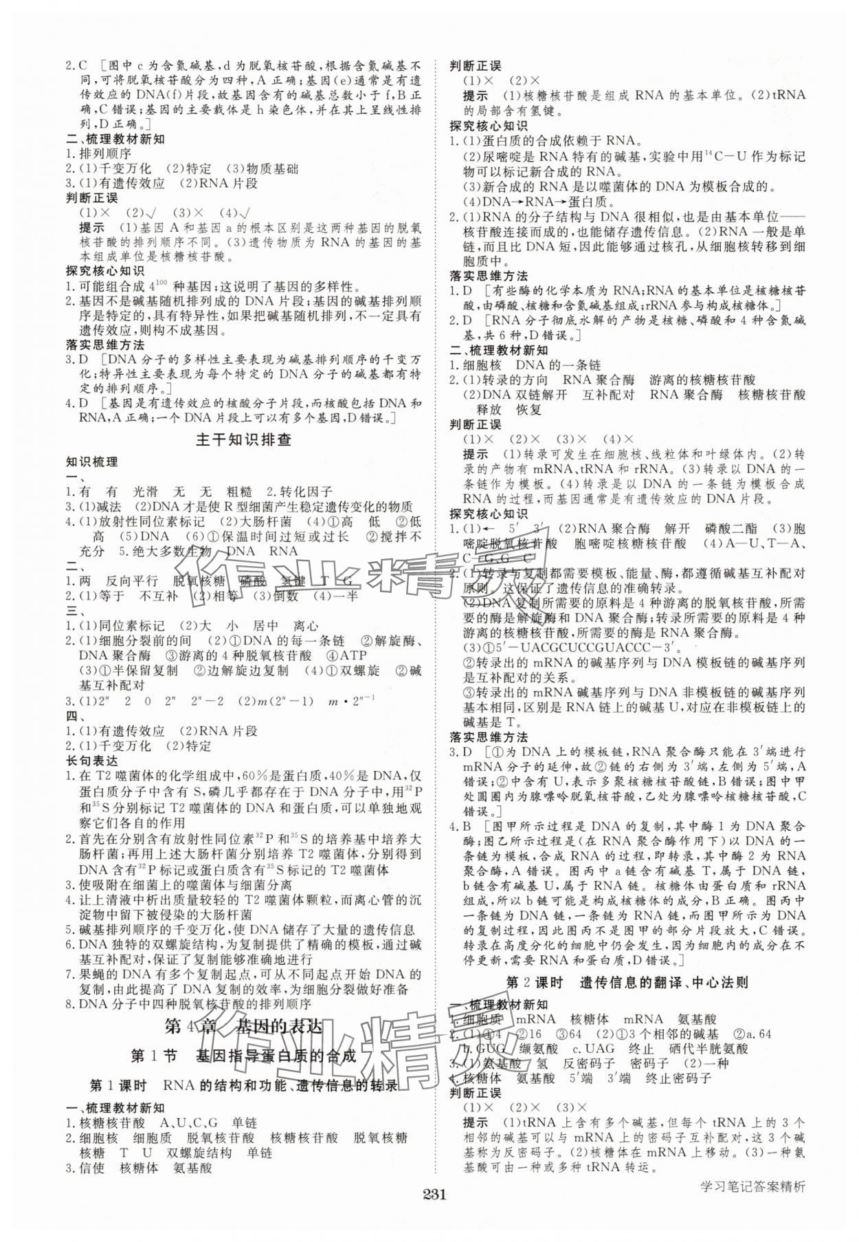 2025年步步高学习笔记生物必修2人教版 参考答案第10页