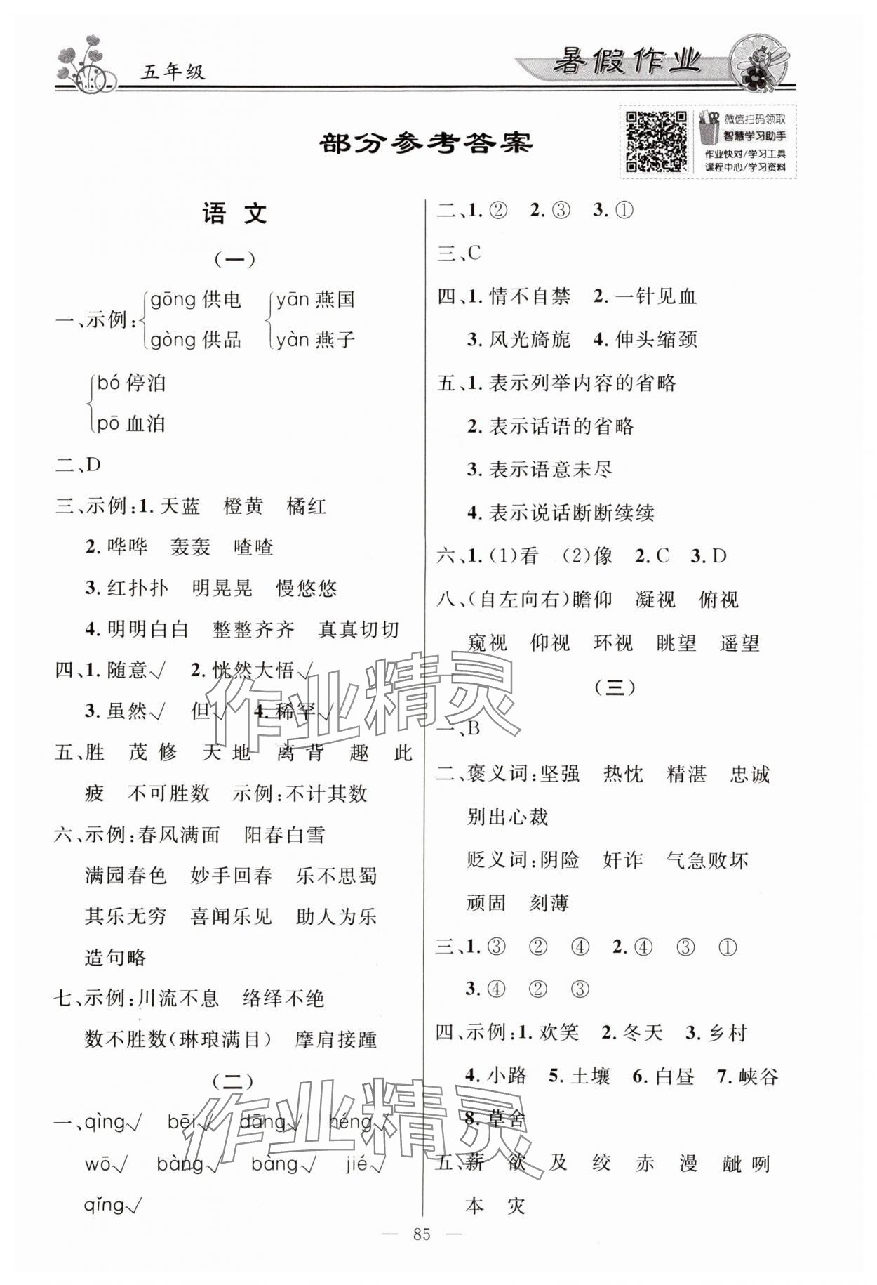 2024年百年学典快乐假期暑假作业五年级 第1页