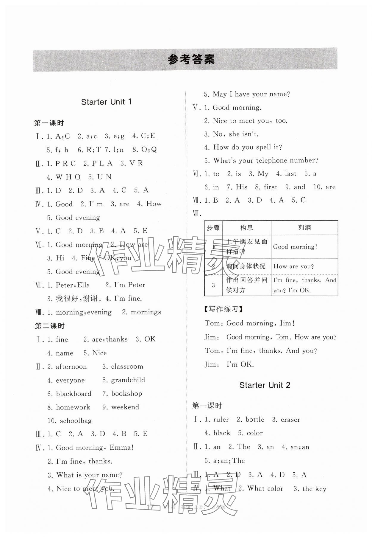 2024年学习之友七年级英语上册人教版 参考答案第1页