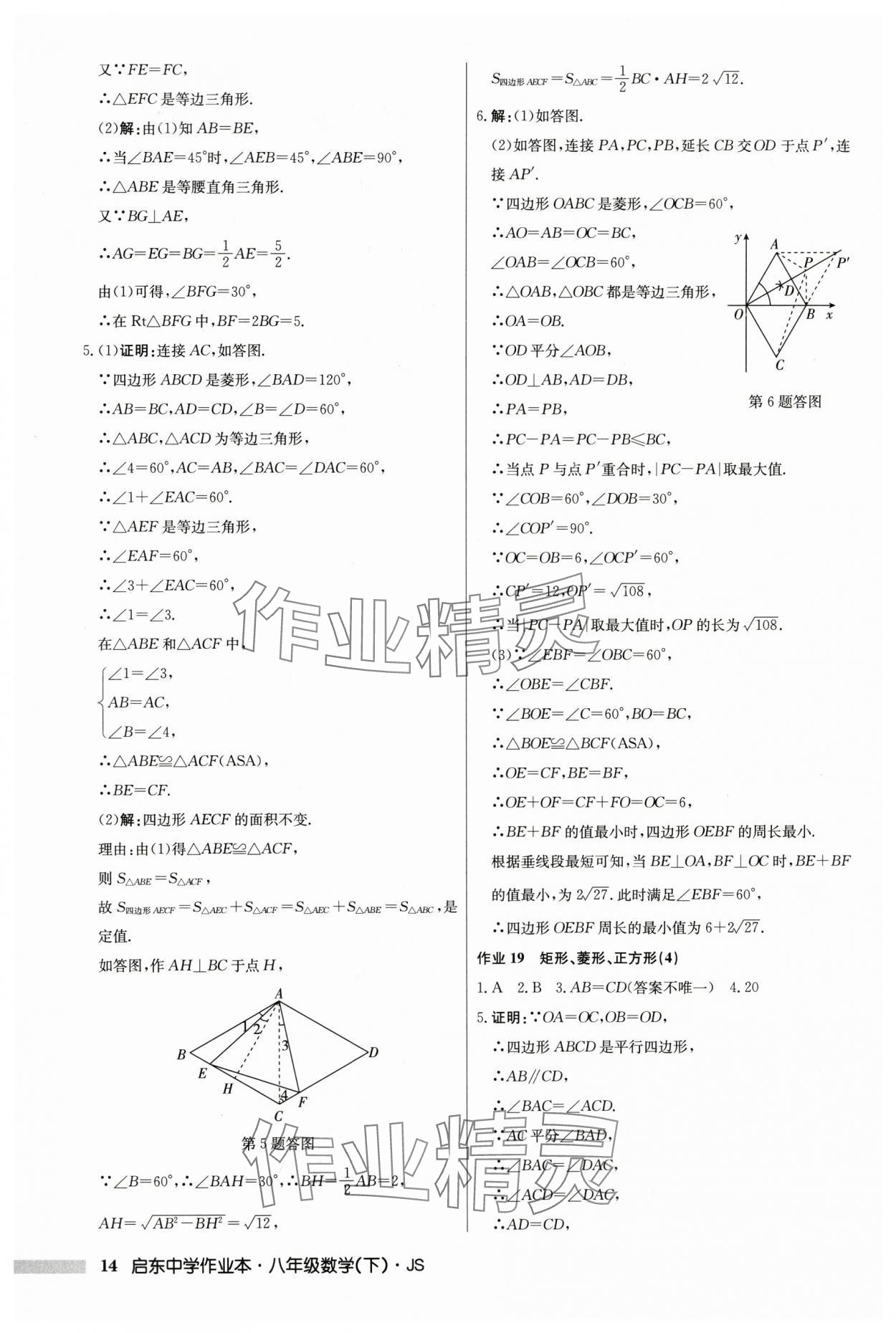 2024年启东中学作业本八年级数学下册江苏版 参考答案第14页