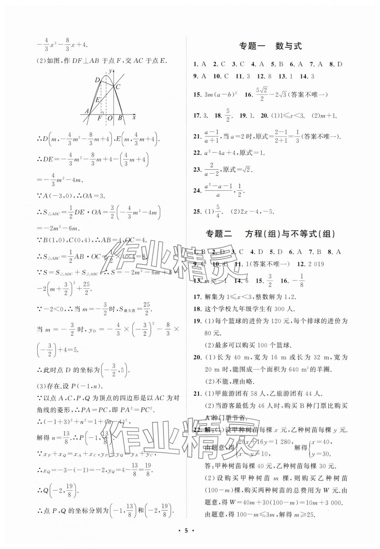 2024年初中總復習手冊分層專題卷數學五四制煙臺專版 參考答案第5頁