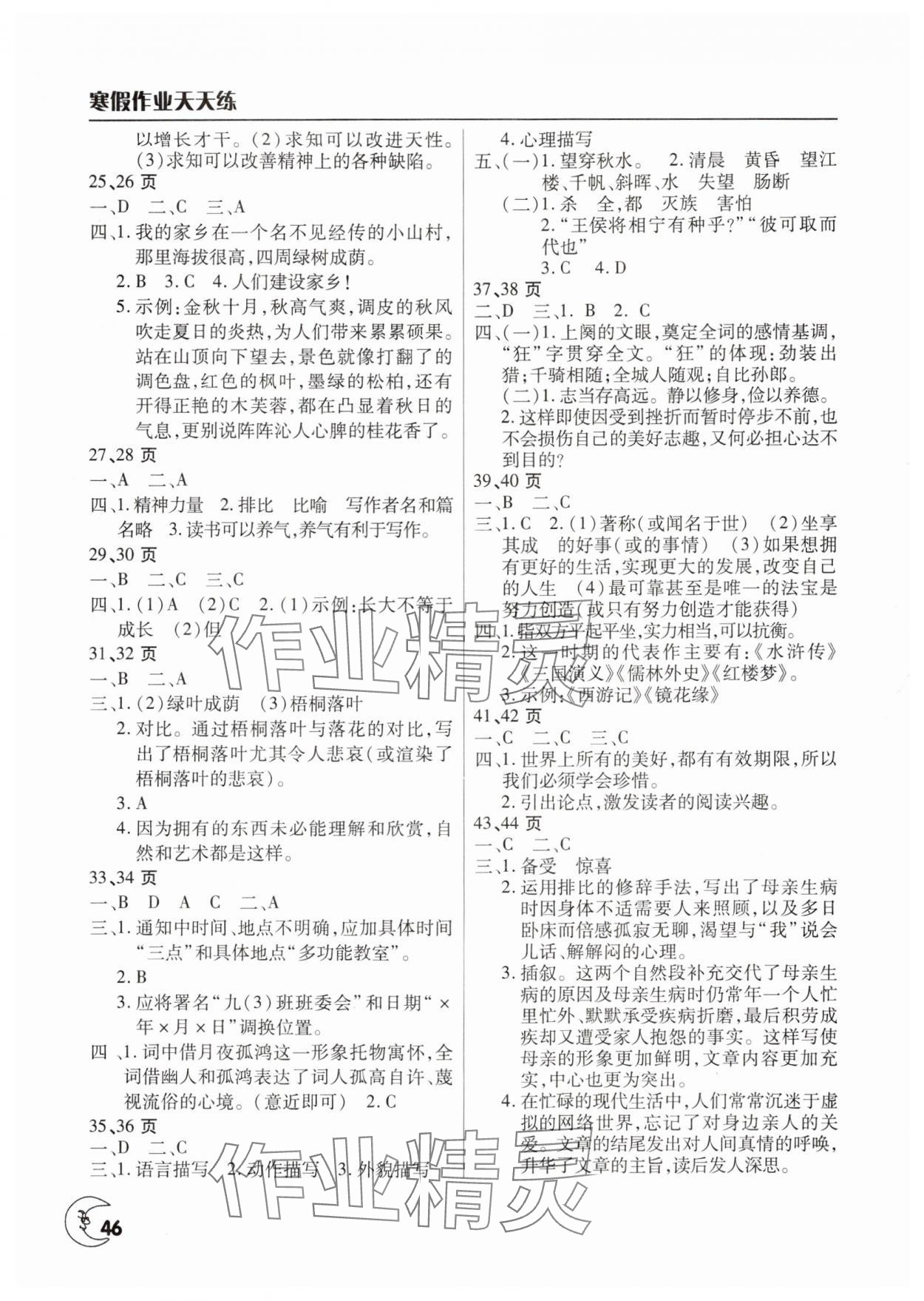2025年寒假作业天天练文心出版社九年级语文全一册人教版 第2页