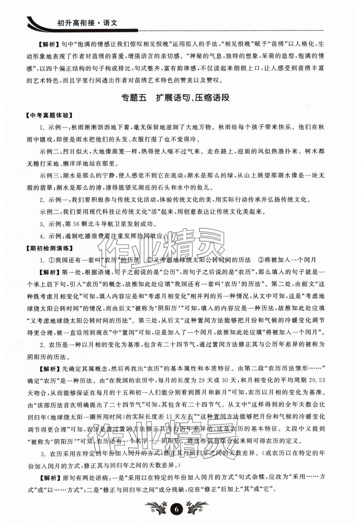 2024年效率暑假初升高衔接语文江苏人民出版社 参考答案第6页