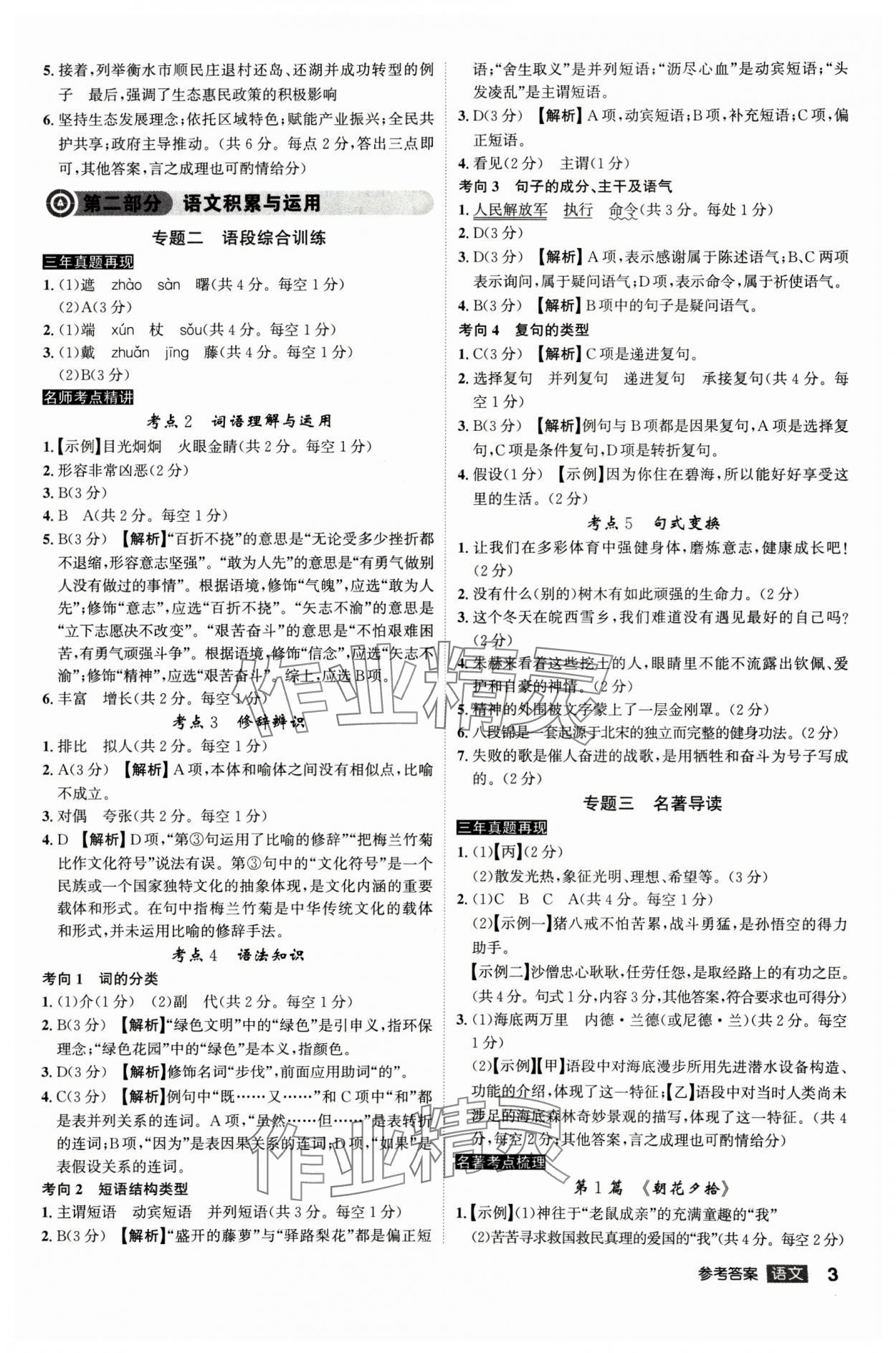 2025年中考總復(fù)習(xí)名師A計(jì)劃語(yǔ)文中考 參考答案第3頁(yè)