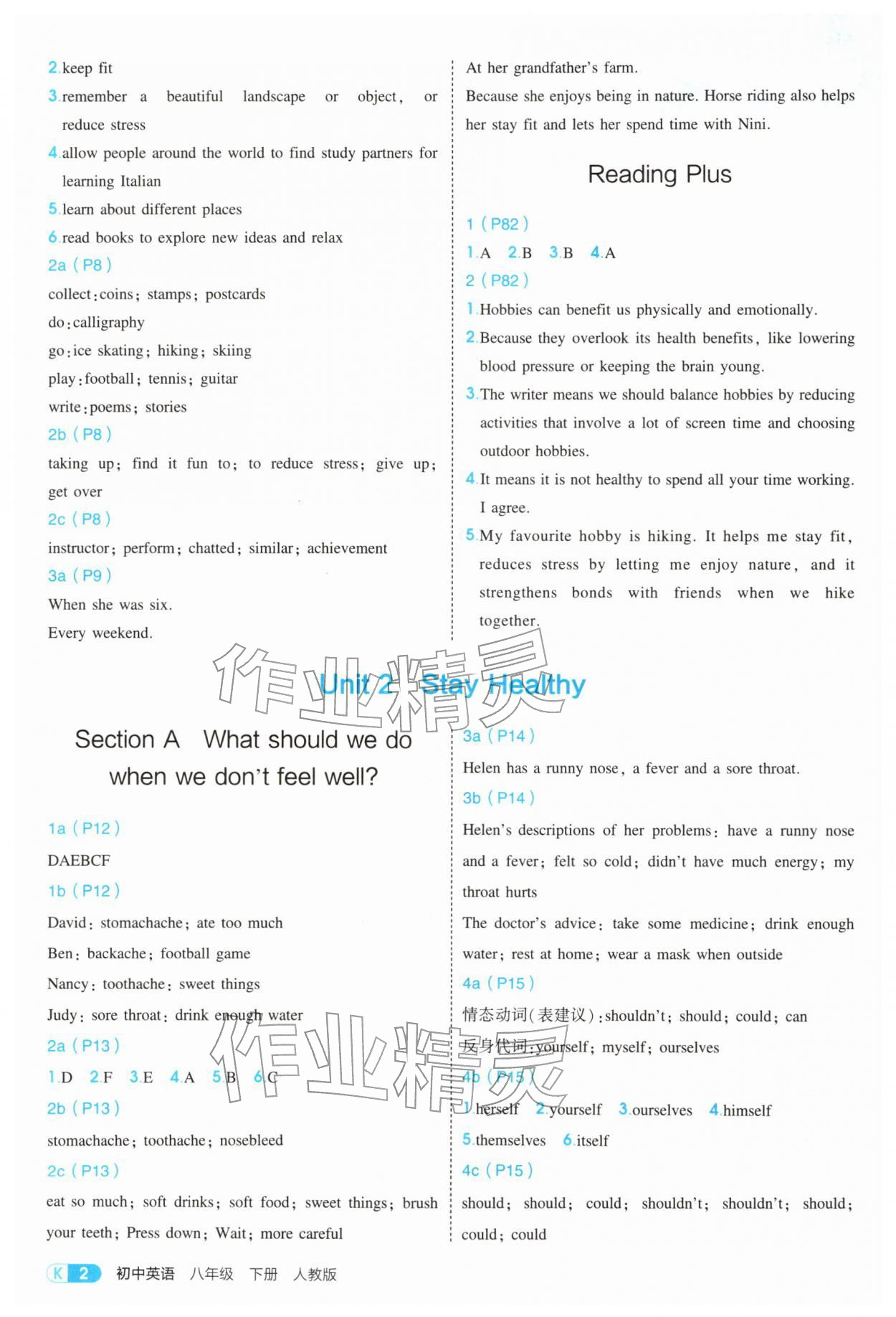 2026年教材课本八年级英语下册人教版&nbsp;参考答案第2页