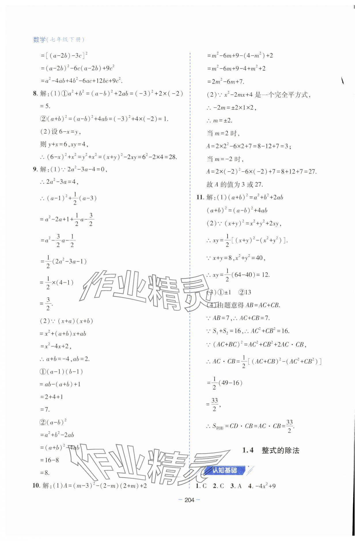 2025年新課堂學習與探究七年級數學下冊北師大版 參考答案第10頁