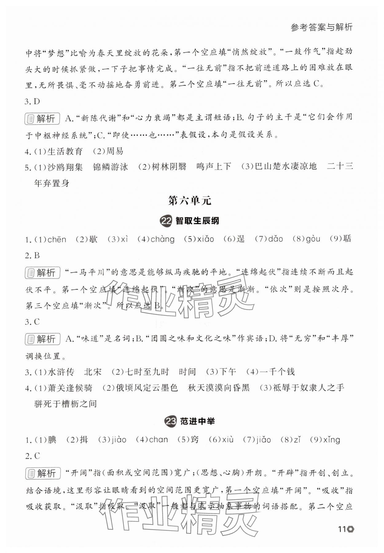 2025年點(diǎn)石成金金牌每課通九年級語文全一冊人教版遼寧專版 參考答案第11頁