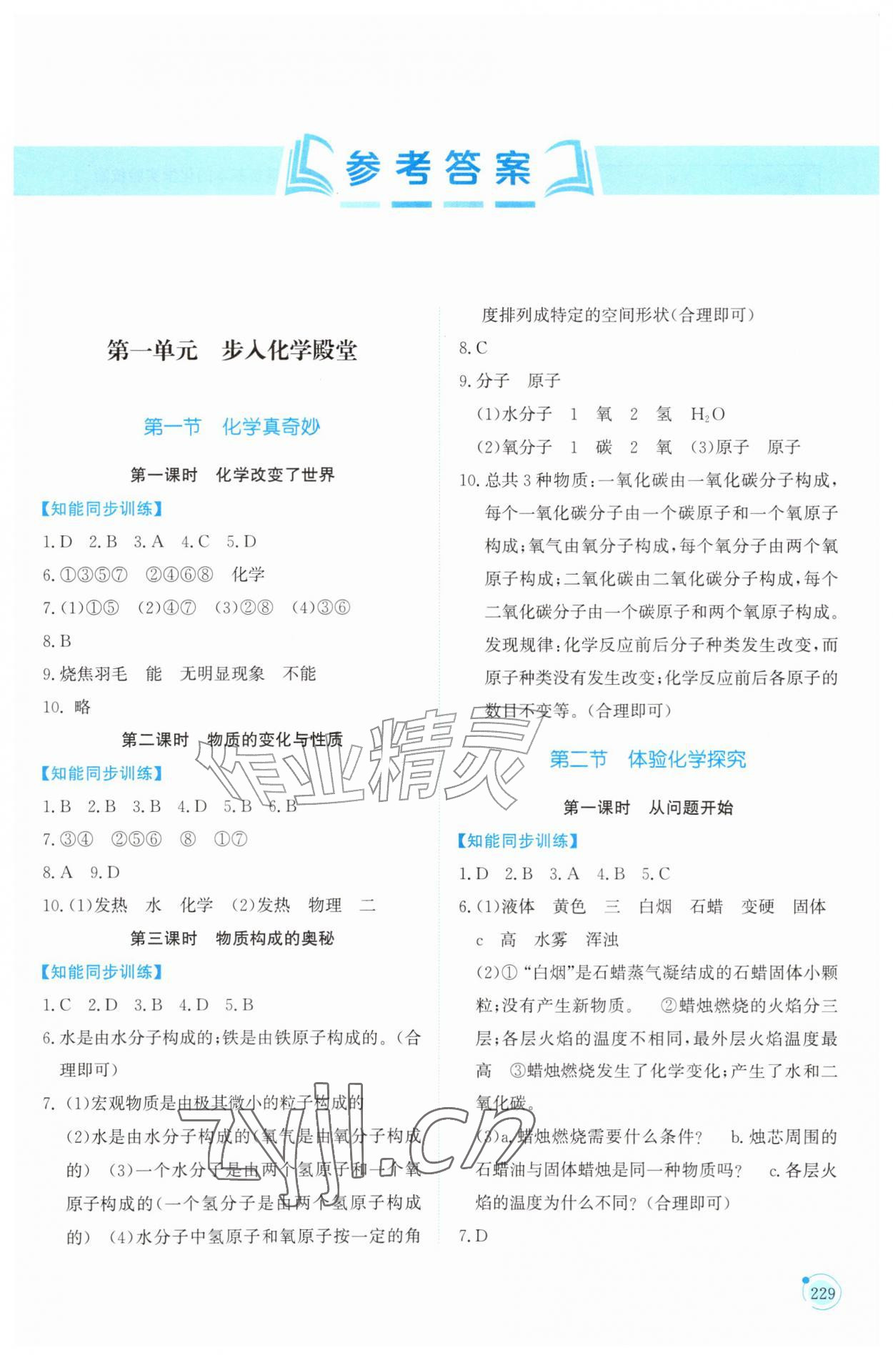 2026年同步练习册山东科学技术出版社八年级化学全一册鲁教版五四制&nbsp;第1页