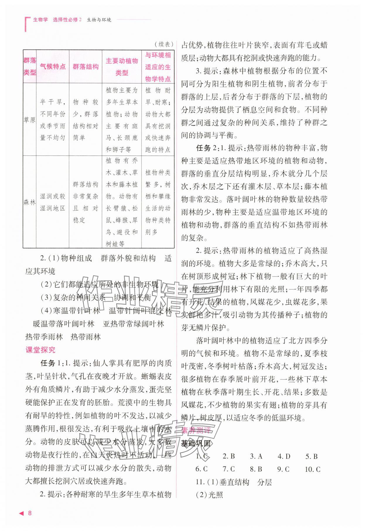 2025年普通高中新課程同步練習(xí)冊(cè)高中生物選擇性必修2人教版 參考答案第8頁(yè)