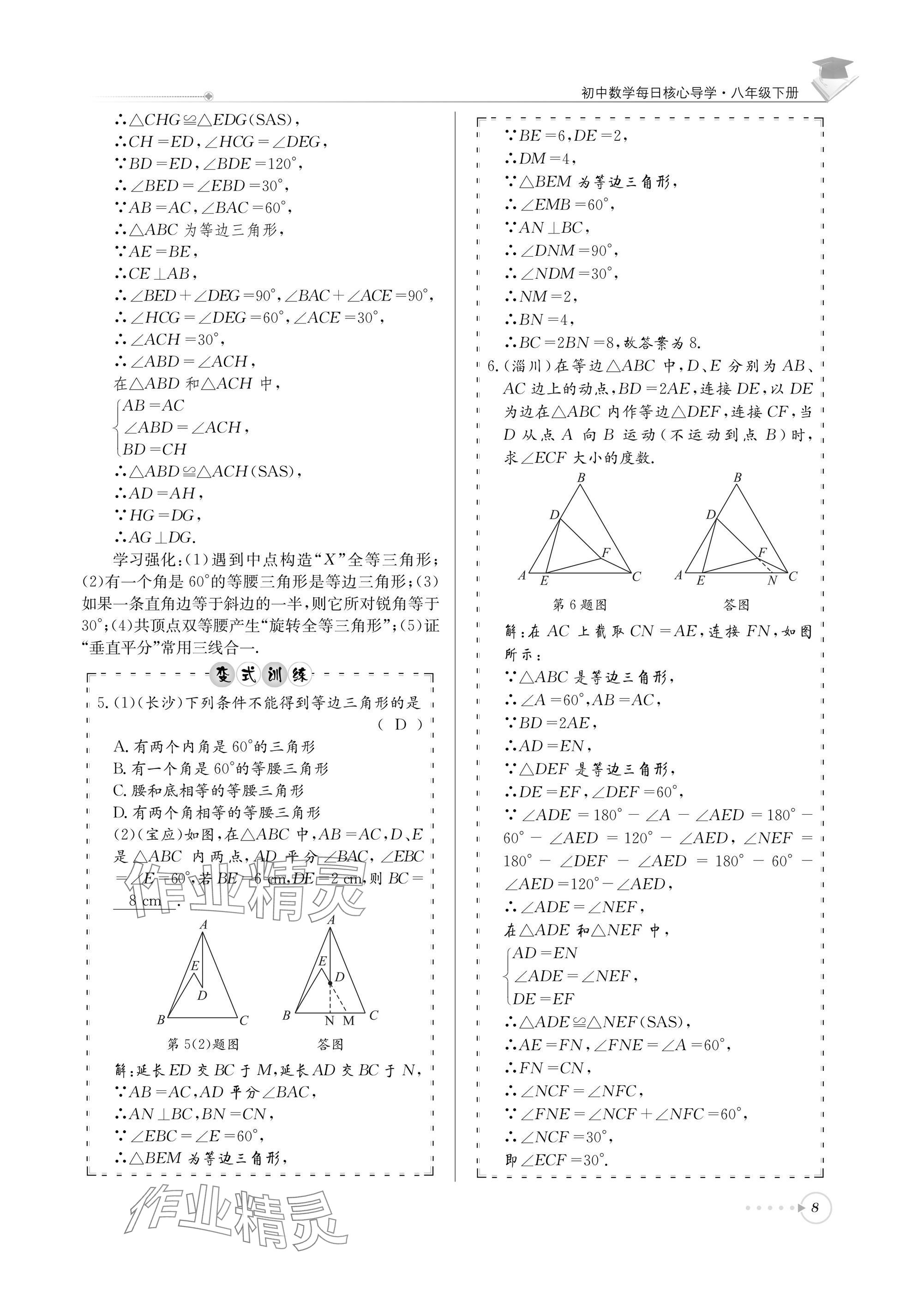 2025年初中数学每日核心导学八年级下册北师大版 参考答案第8页