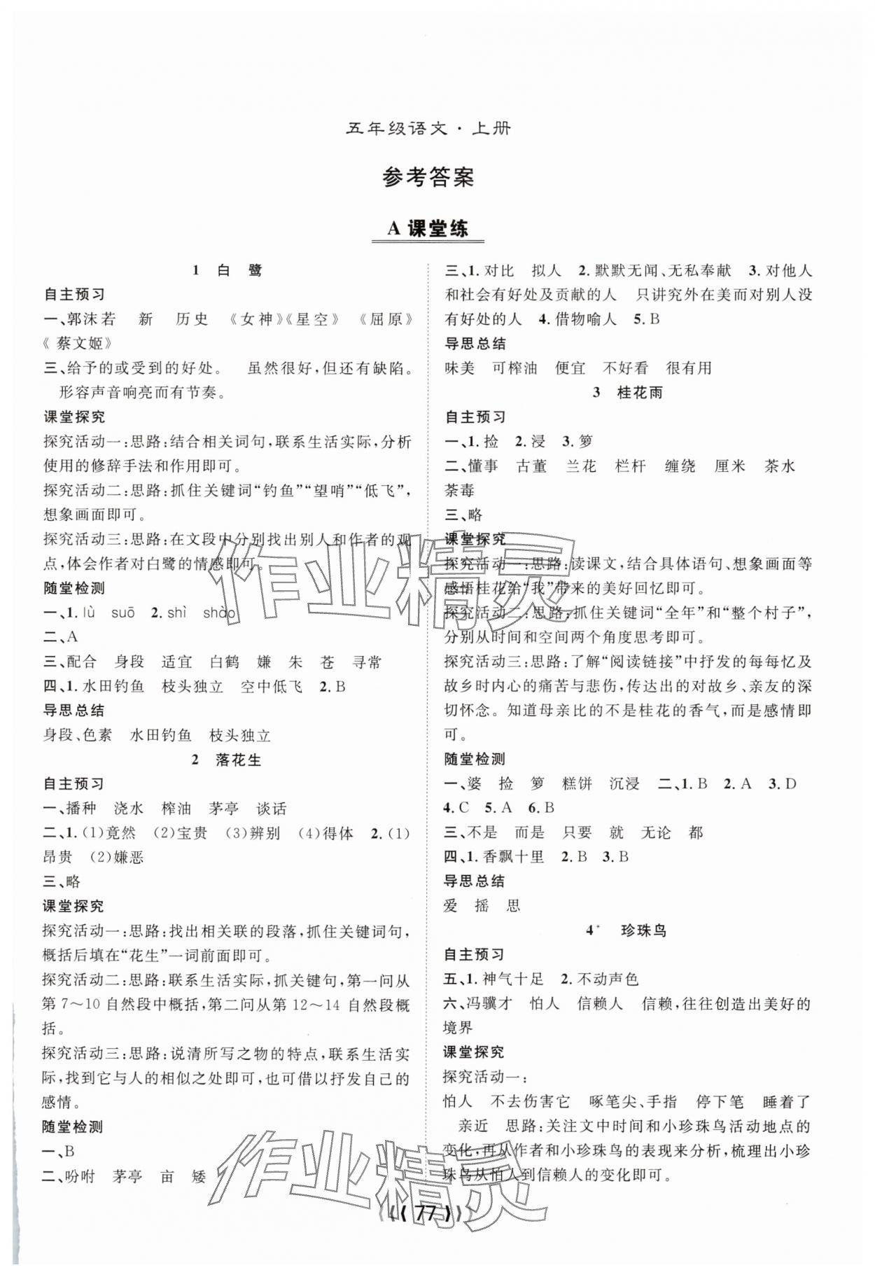 2025年优质课堂导学案五年级语文上册人教版 第1页