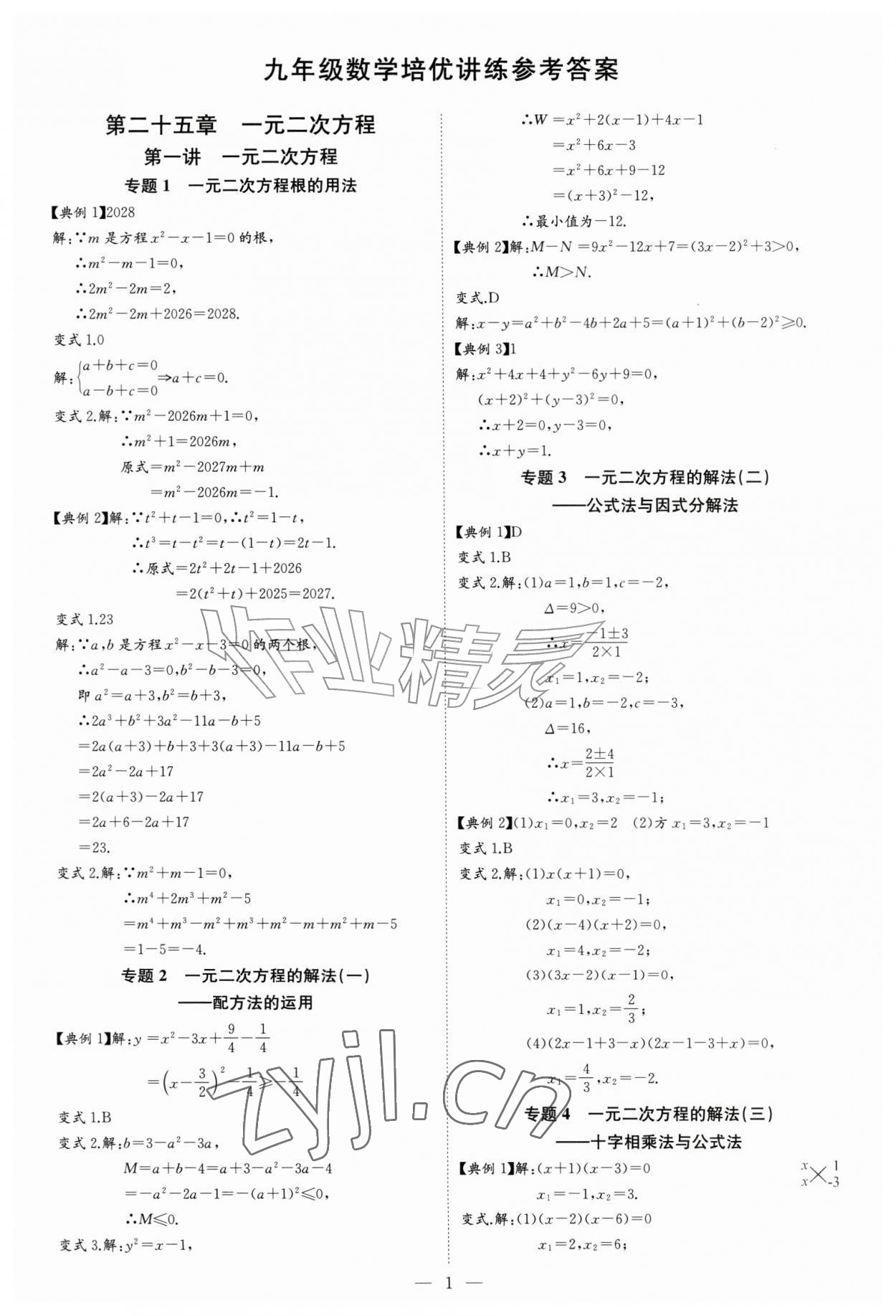 2026年思维新观察培优讲练九年级数学全一册人教版&nbsp;第1页