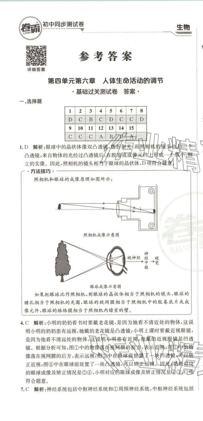 2025年卷霸初中同步测试卷八年级生物上册人教版 第1页