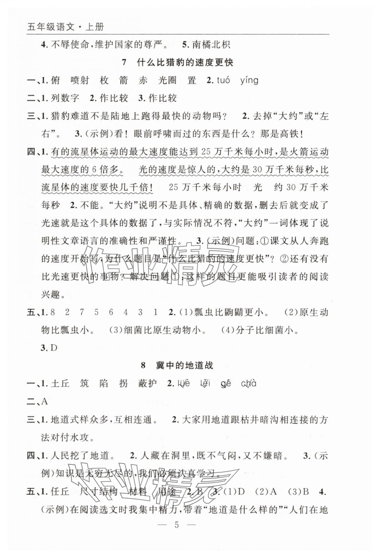 2025年优质课堂快乐成长五年级语文上册人教版 参考答案第5页