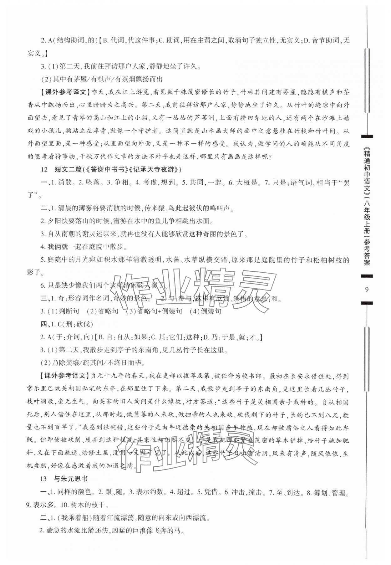 2025年精通初中語文八年級(jí)上冊(cè)人教版 參考答案第9頁