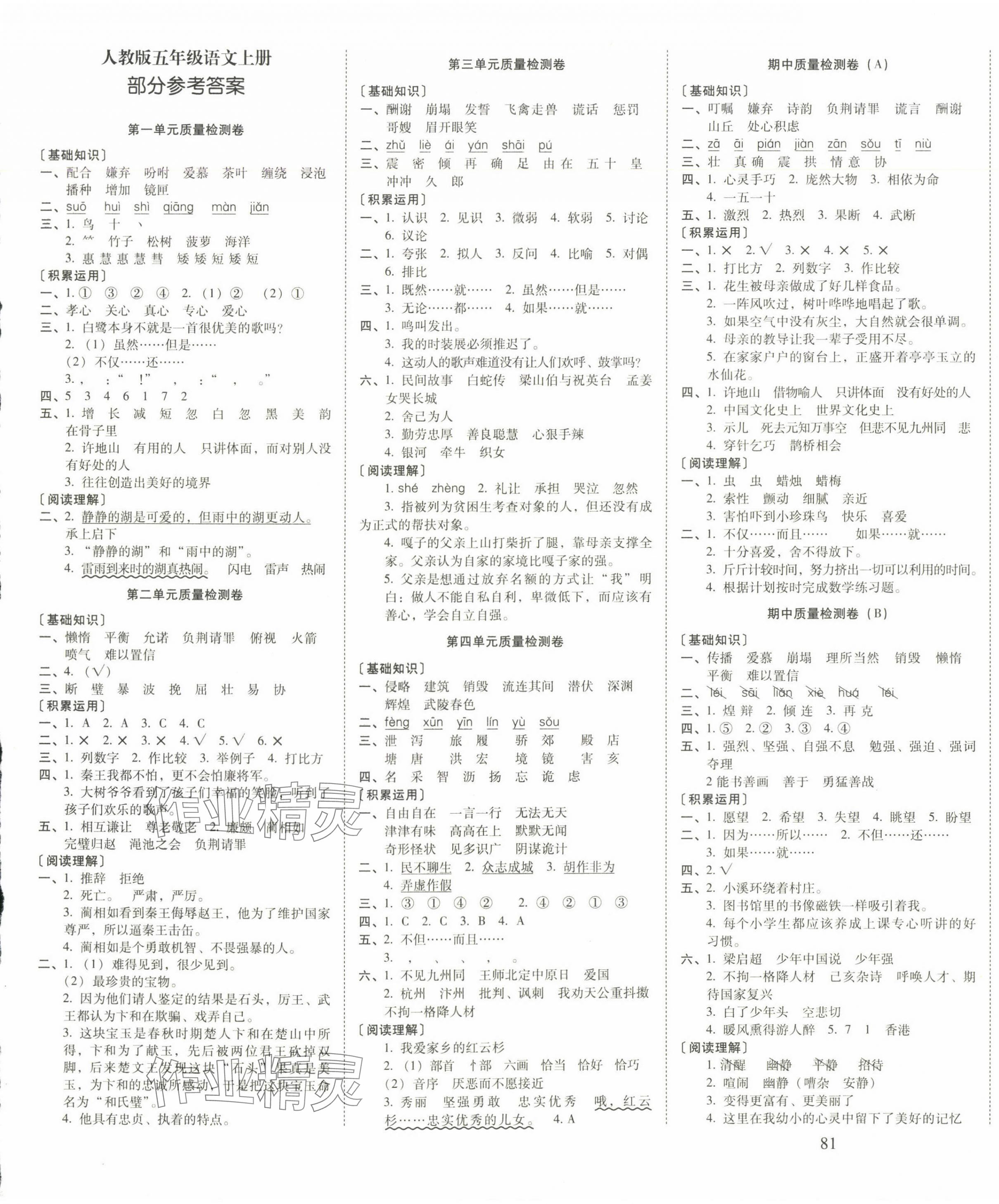 2024年云南师大附小一线名师核心试卷五年级语文上册人教版 第1页