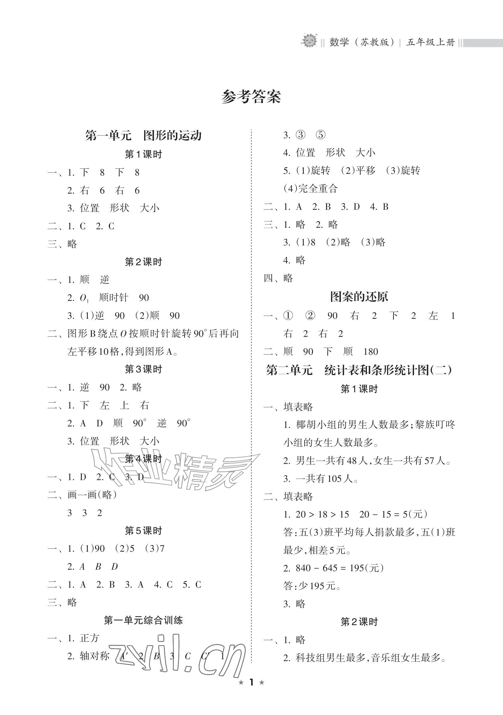 2026年新课程课堂同步练习册五年级数学上册苏教版&nbsp;参考答案第1页