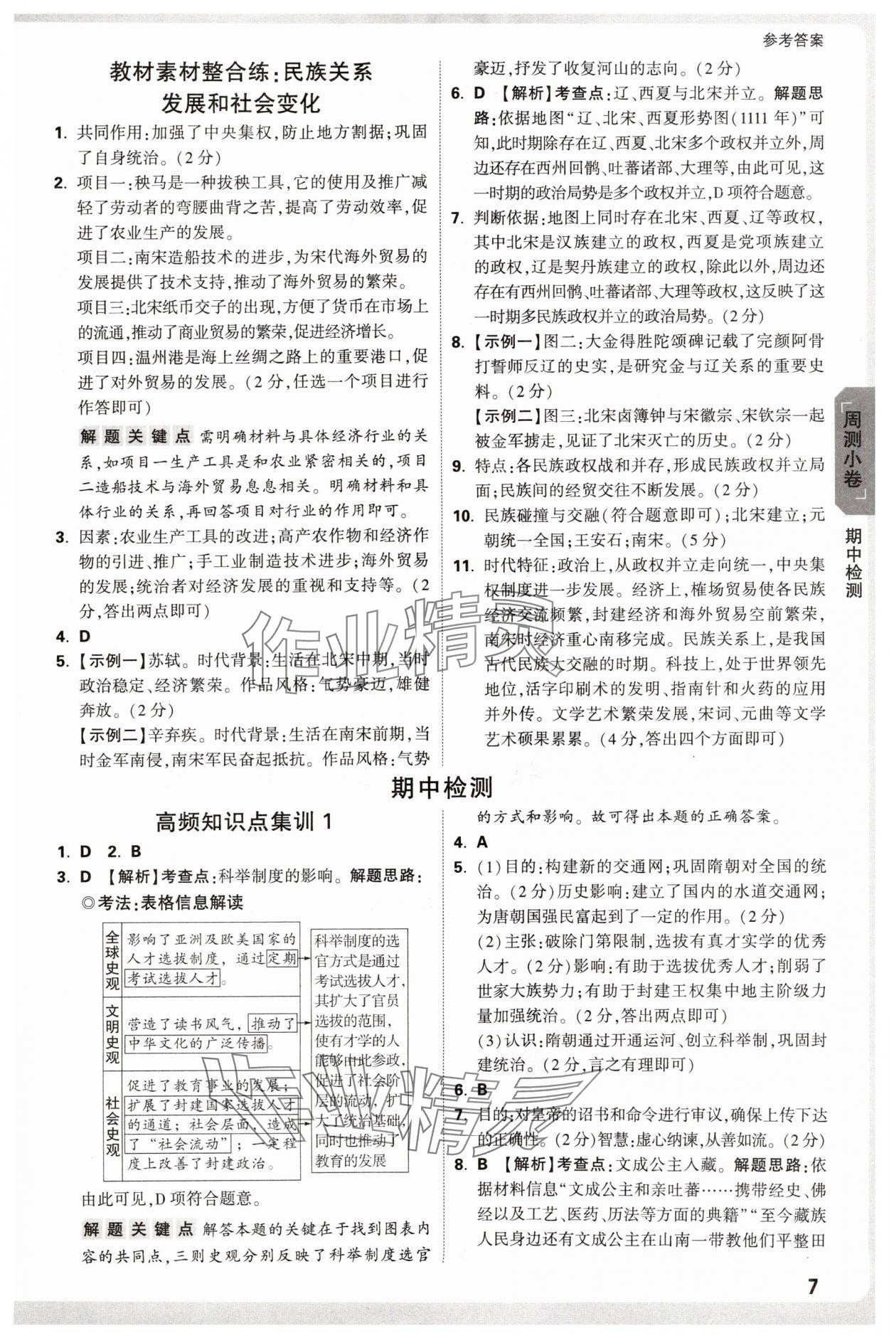 2025年萬唯中考大小卷七年級歷史下冊人教版 參考答案第7頁