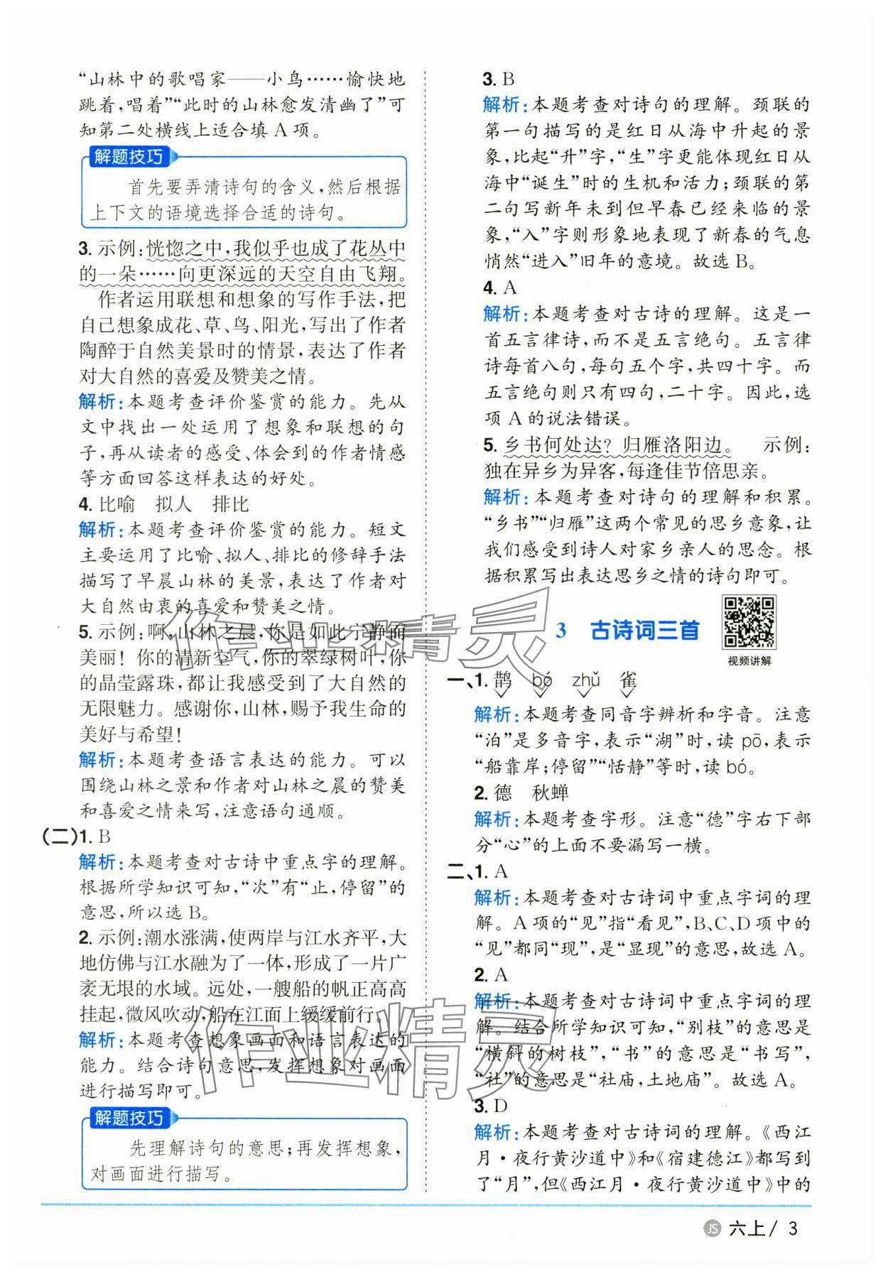 2025年陽(yáng)光同學(xué)課時(shí)優(yōu)化作業(yè)六年級(jí)語(yǔ)文上冊(cè)人教版江蘇專版 參考答案第3頁(yè)