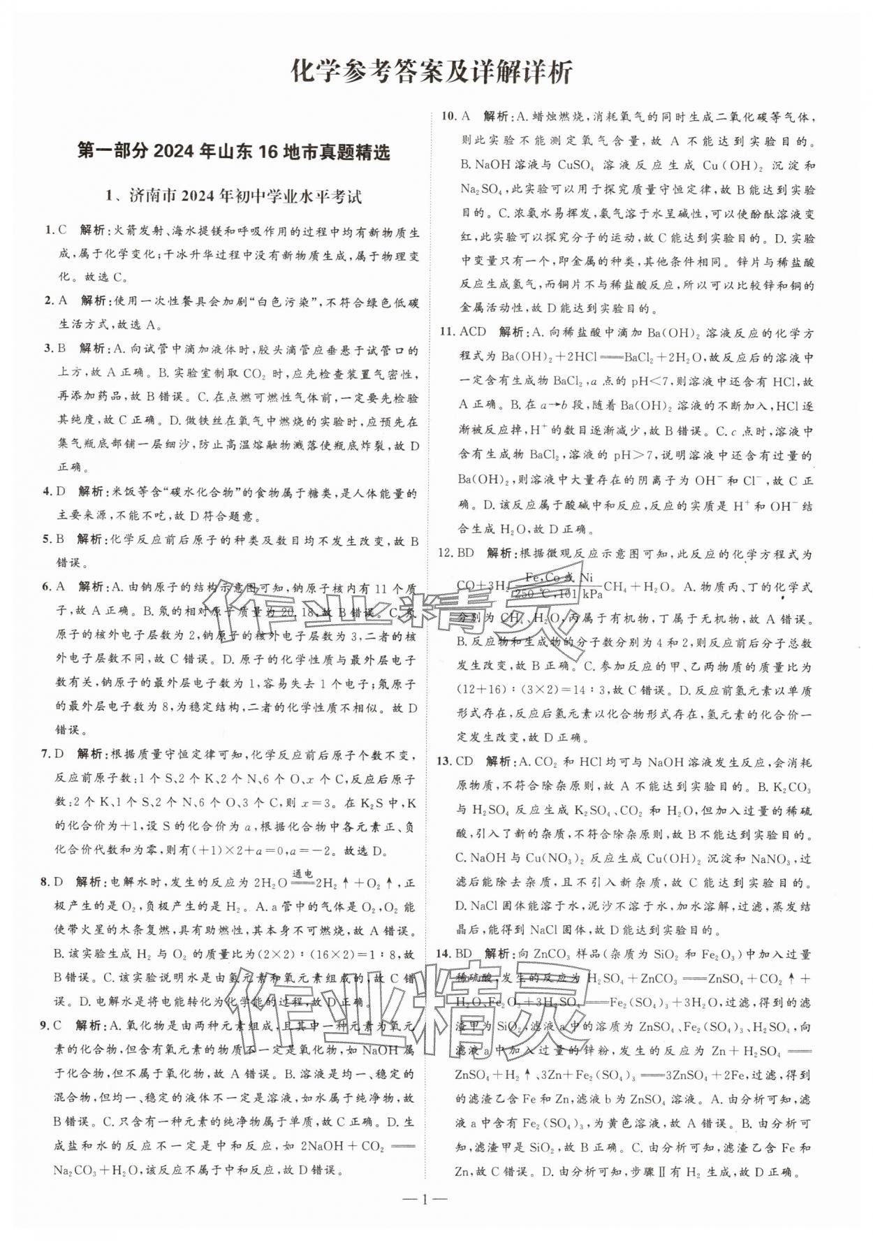 2025年中考試題匯編與解析化學山東專版 參考答案第1頁