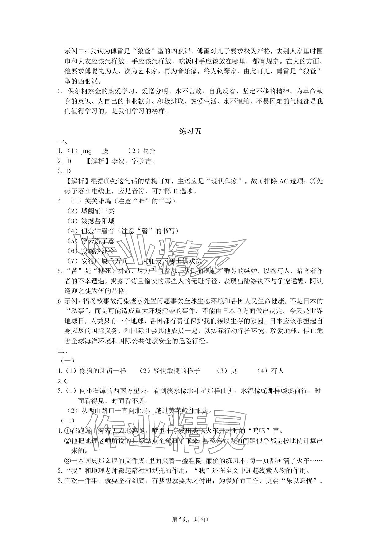 2025年鹏教图书精彩假期暑假篇八年级&nbsp;参考答案第5页