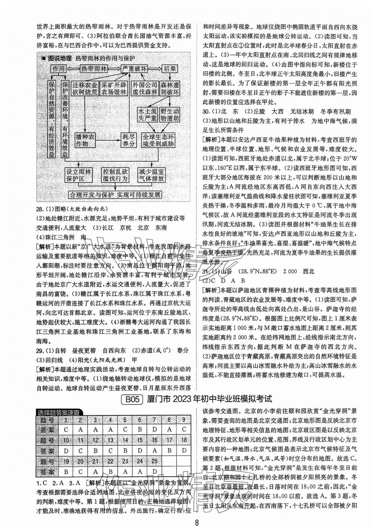 2024年春雨教育考必勝福建省中考試卷精選地理 參考答案第8頁(yè)