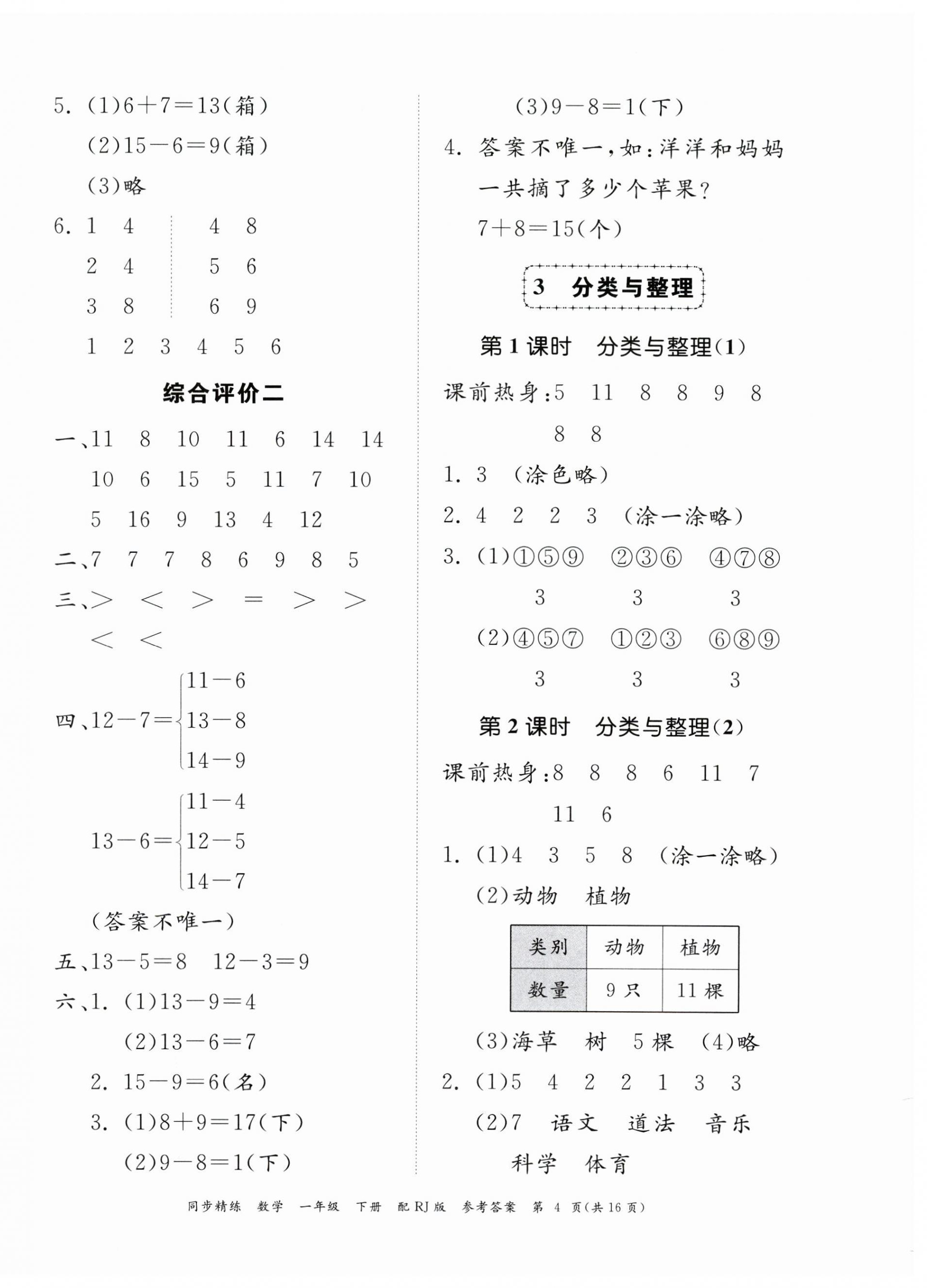 2024年同步精練廣東教育出版社一年級(jí)數(shù)學(xué)下冊(cè)人教版 第4頁(yè)