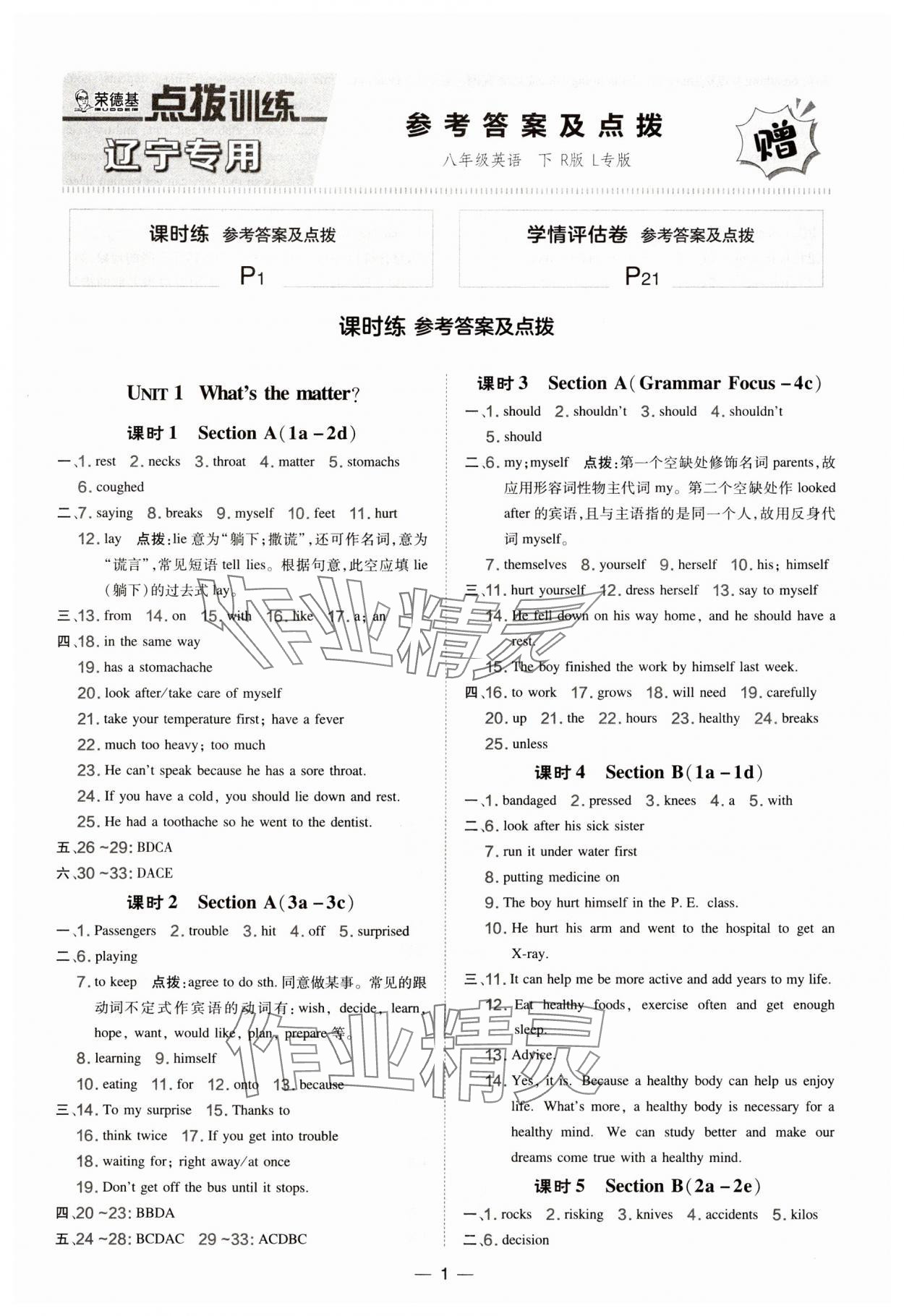 2025年點(diǎn)撥訓(xùn)練八年級(jí)英語(yǔ)下冊(cè)人教版遼寧專版 第1頁(yè)