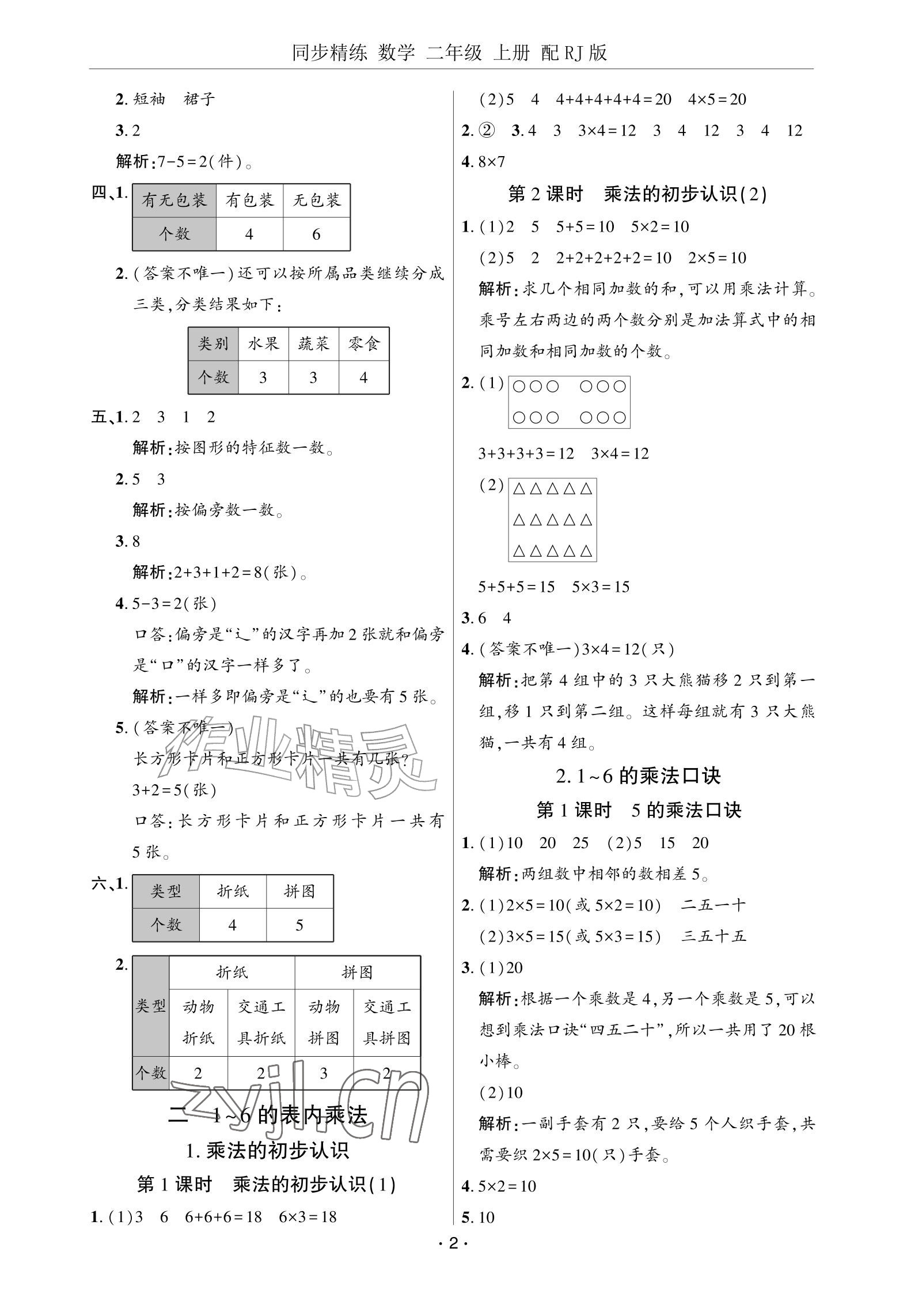 2026年同步精练广东教育出版社二年级数学上册人教版&nbsp;参考答案第2页