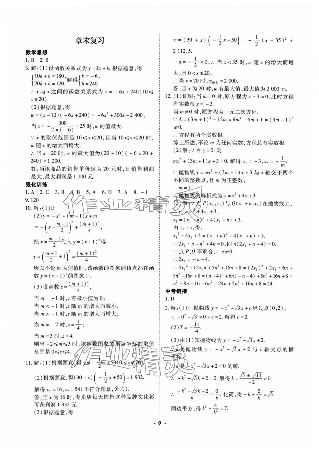 2024年本土攻略九年级数学全一册人教版 参考答案第9页