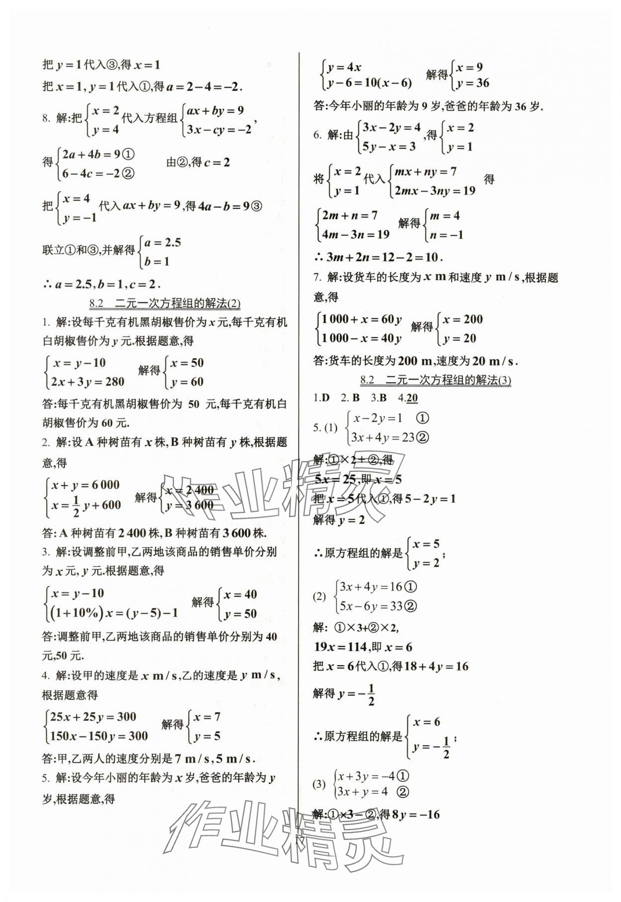 2024年活頁練習(xí)七年級數(shù)學(xué)下冊人教版 參考答案第17頁