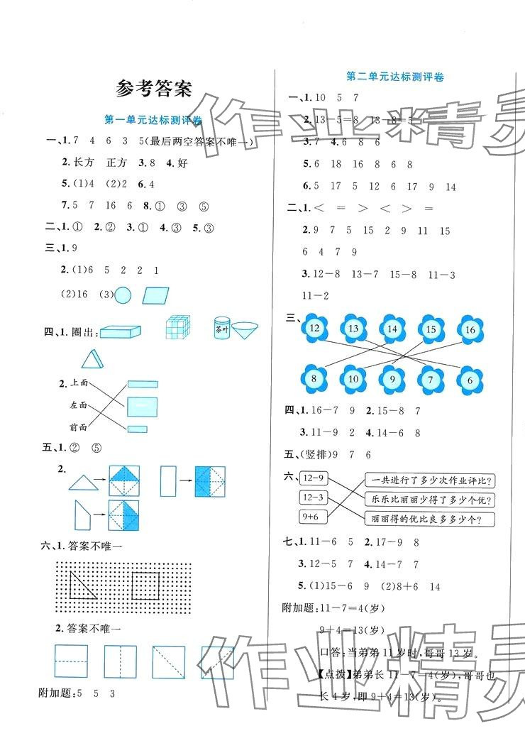 2024年黃岡培優(yōu)一年級數(shù)學(xué)下冊人教版 第1頁