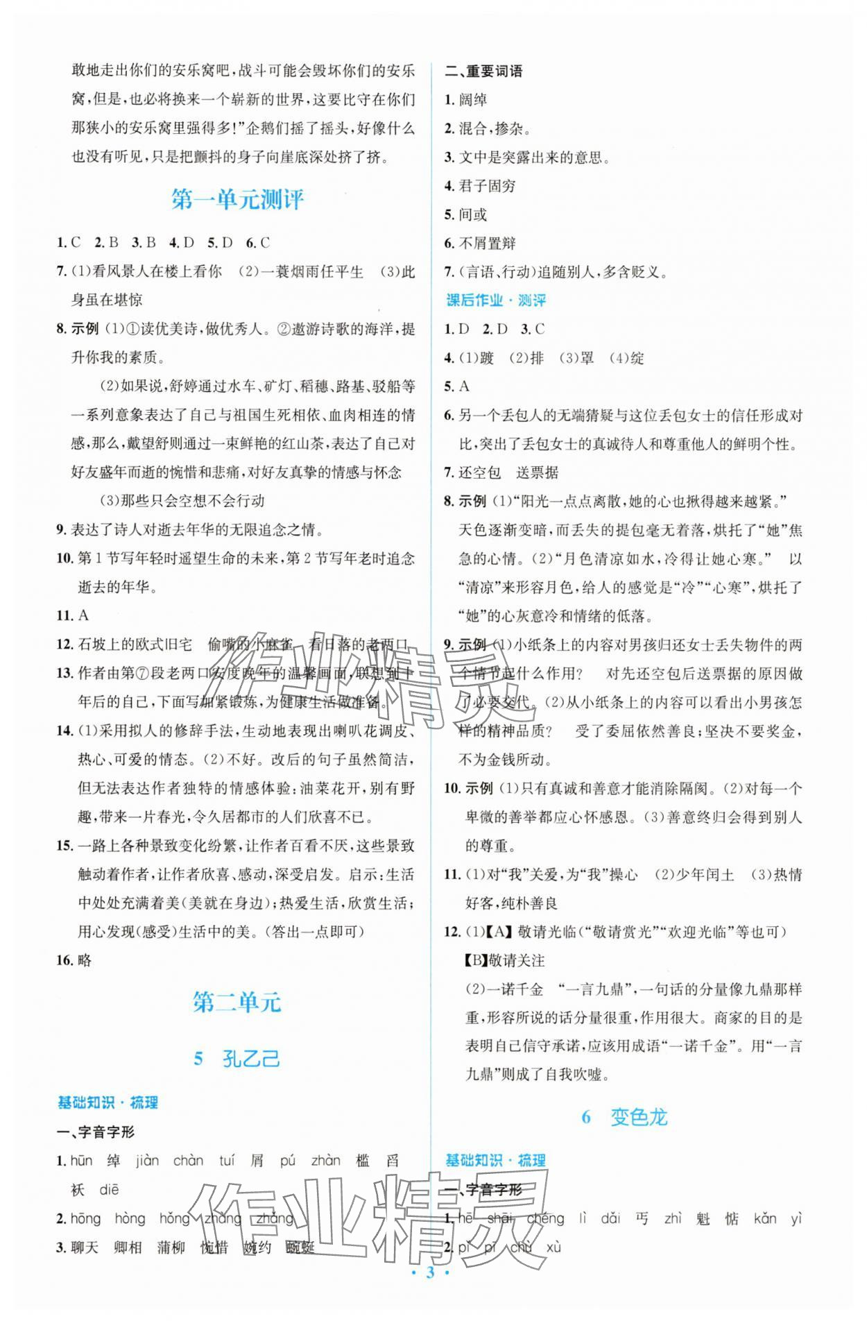 2025年同步解析與測評學考練九年級語文下冊人教版精編版 參考答案第3頁