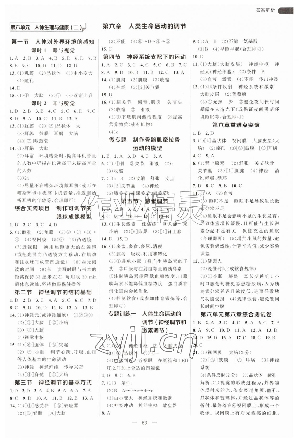 2026年细解巧练八年级生物上册鲁科版五四制&nbsp;参考答案第1页