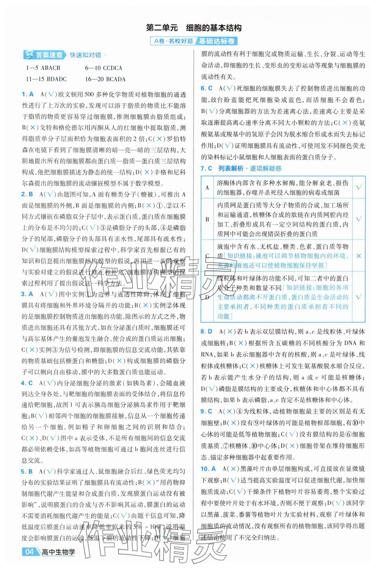 2025年金考卷名師名題單元雙測(cè)卷高中生物必修1人教版 第4頁(yè)