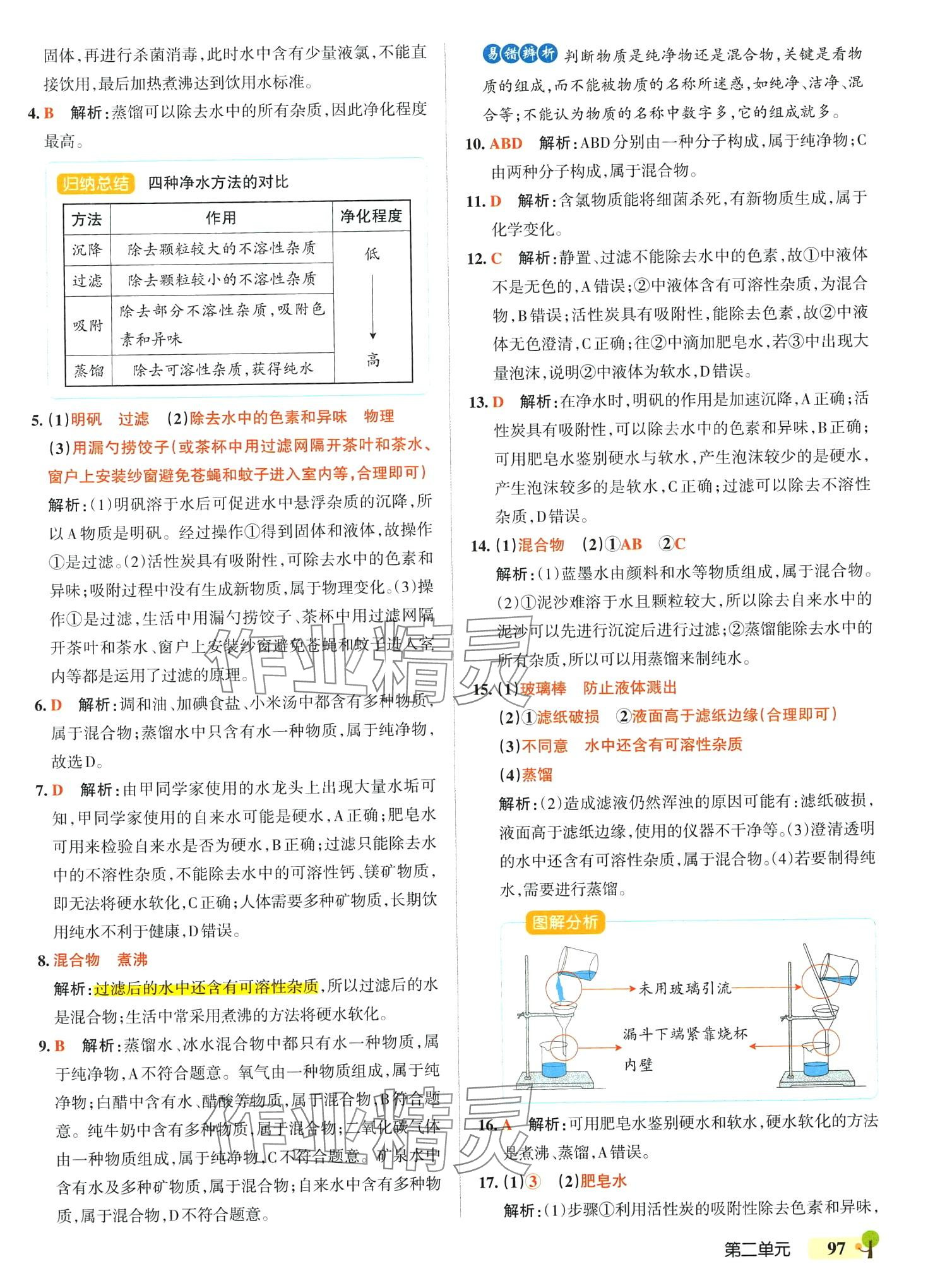 2024年本真圖書學霸作業本八年級化學全一冊魯教版五四制 參考答案第7頁