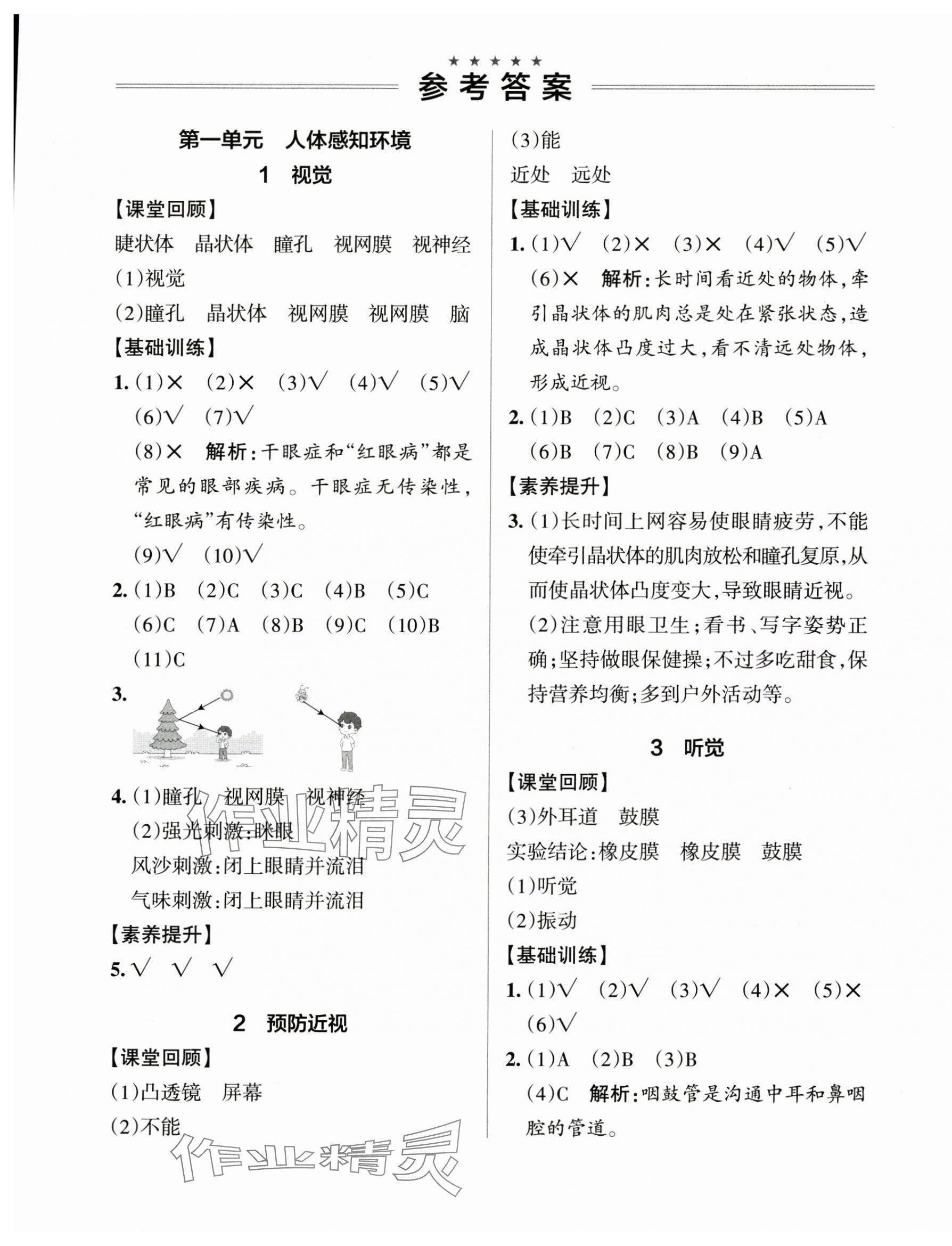 2025年小学学霸作业本六年级科学下册青岛版山东专版 参考答案第1页